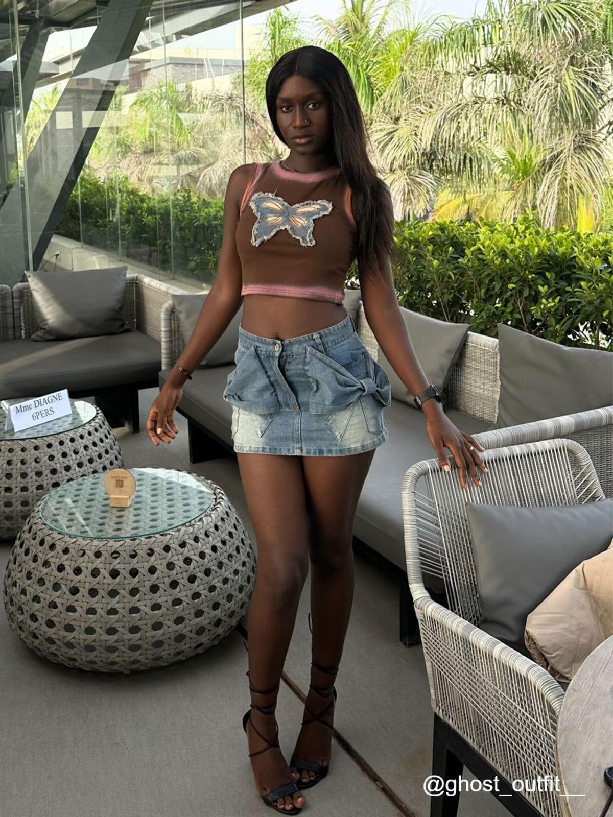 Aelfric Eden Bow Denim Micro Mini Skirt Female Product Image