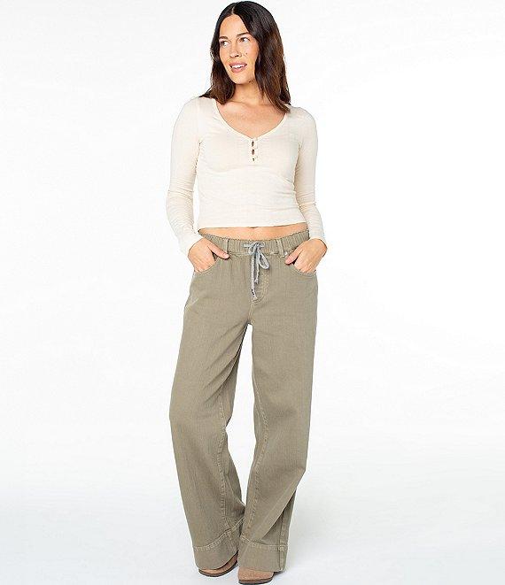 Roxy Cuddle Up Long Sleeve Button-Front Cropped T-Shirt Product Image