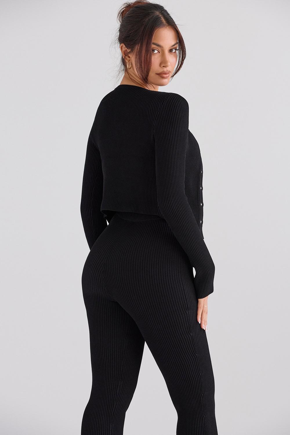 Sylvia  black ribbed knit cardigan - sale Product Image