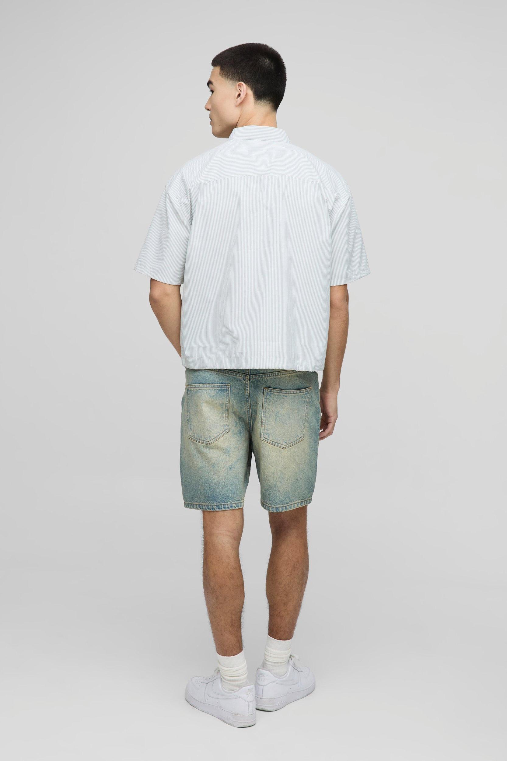 Oversized Pocket Detail Bungee Hem Stripe Shirt | boohooMAN USA Product Image