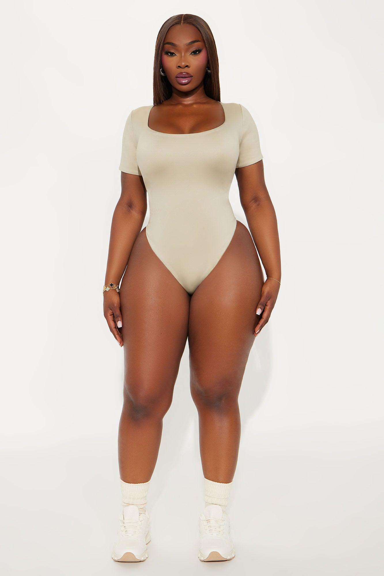 Contour Double Lined Short Sleeve Scoop Neck Bodysuit - Stone Female Product Image