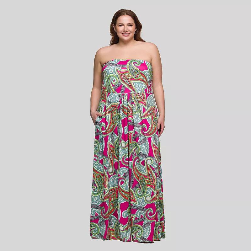 Plus Size 24Seven Comfort Apparel A-Line Strapless Pocket Maxi Dress, Women's, Size: 3XL, Pink Team Product Image