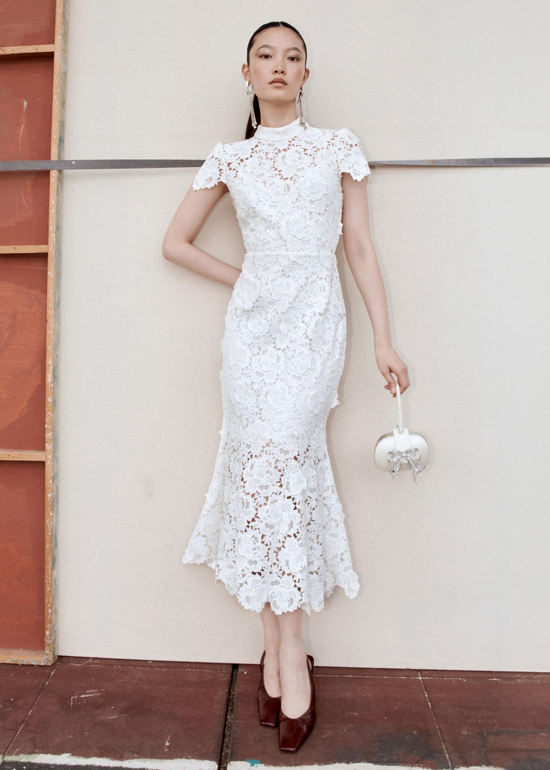 White Flower Lace Midi Dress Product Image