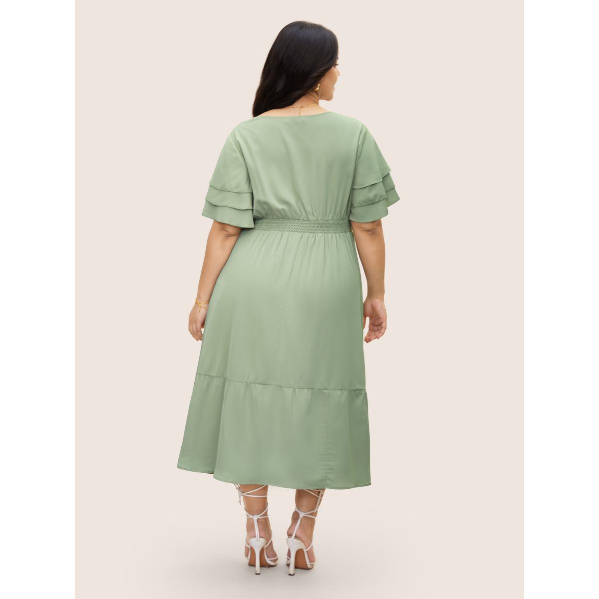 Plus Size Square Neck Shirred Tiered Ruffle Sleeve Dress Palemauve Women Elegant Tiered Square Neck Short sleeve Curvy BloomChic 30/6X Product Image