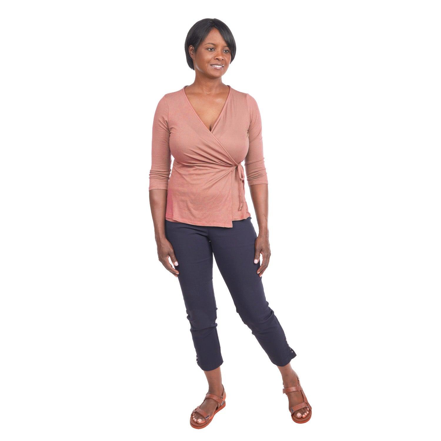Inner Beauty Solid 3/4 Sleeve Surplice Front V-Neck Top Product Image