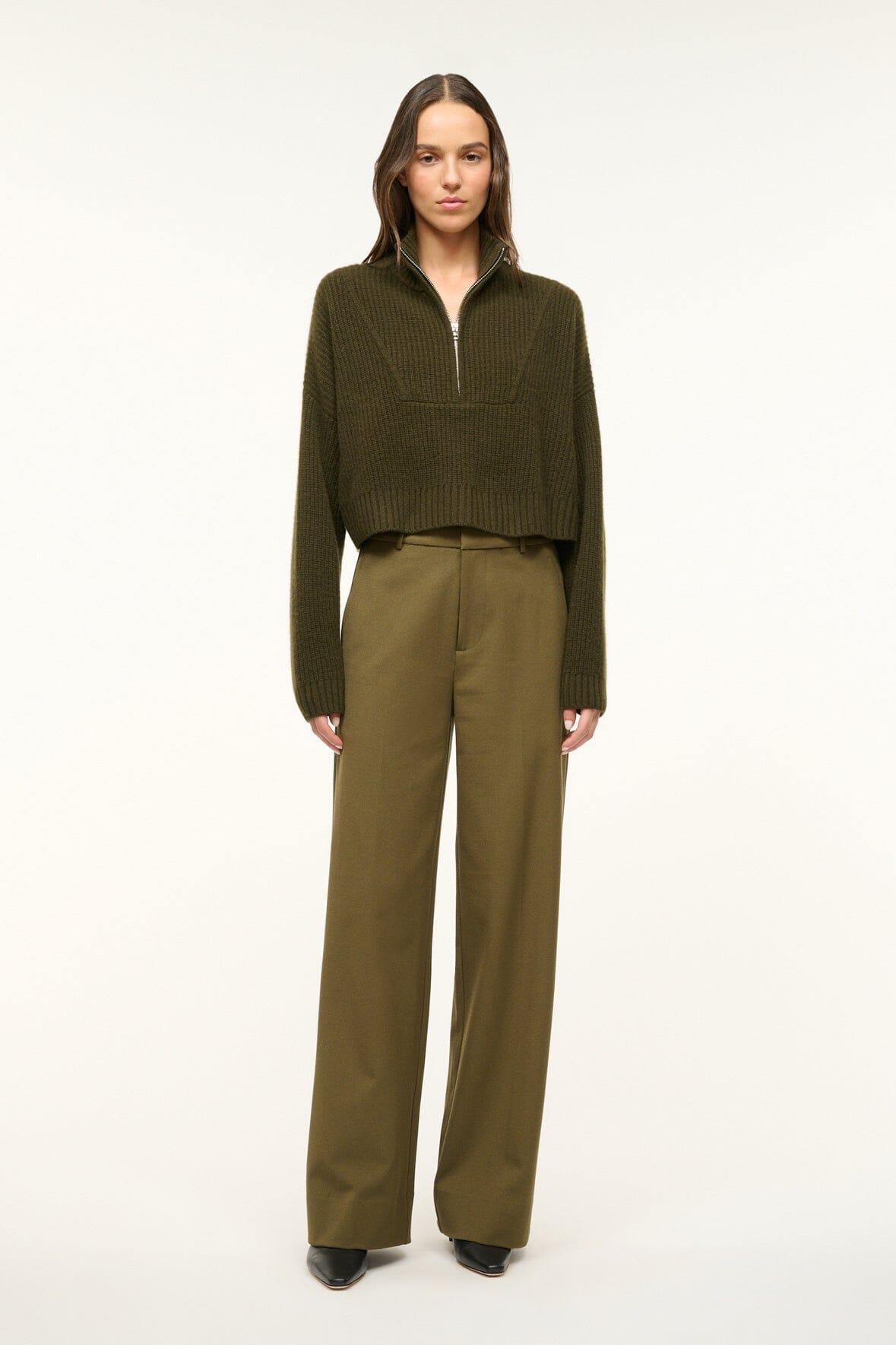 CASHMERE CROPPED HAMPTON SWEATER | OLIVE Product Image