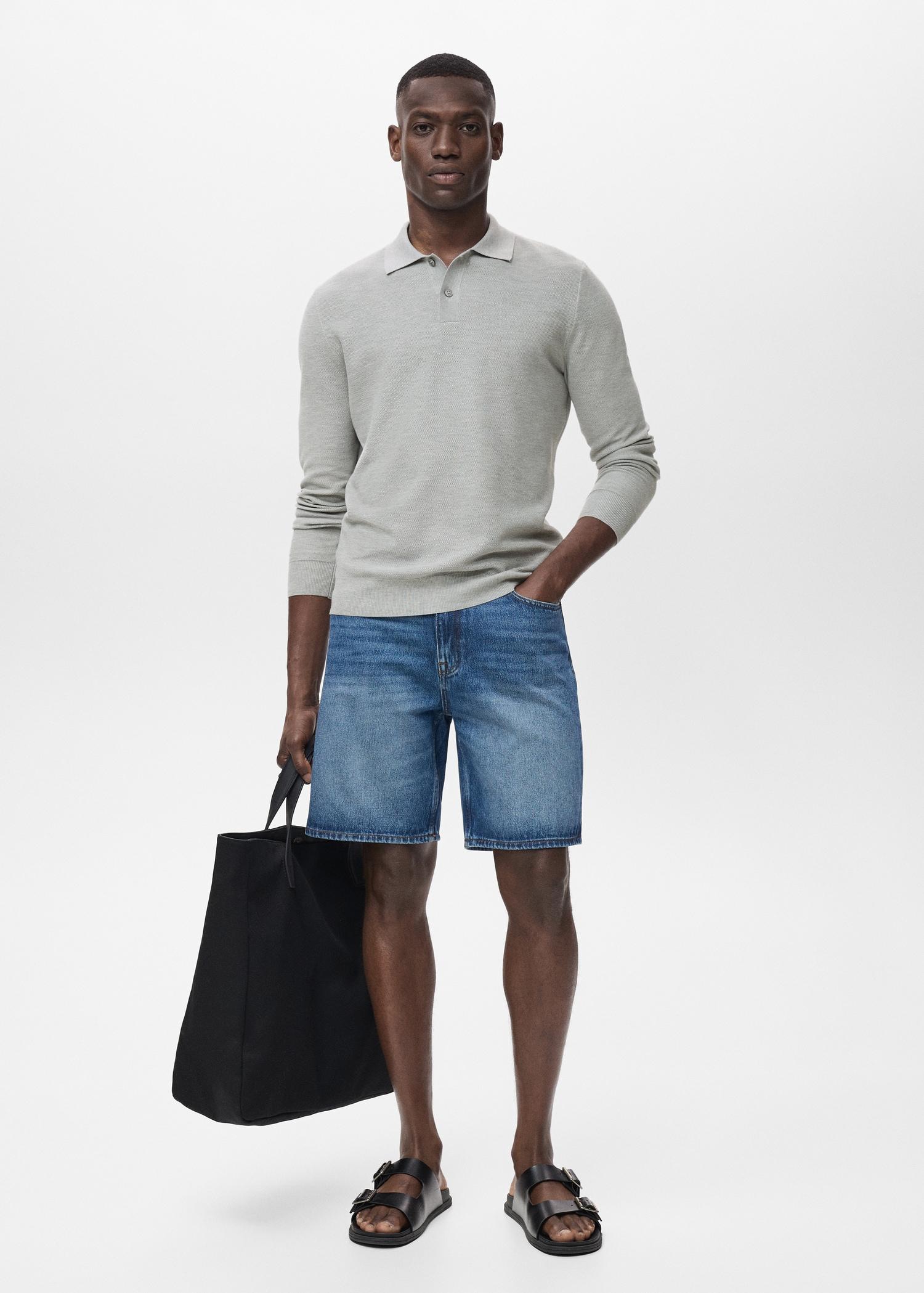 Micro-structured cotton polo shirt - Men | MANGO USA Product Image