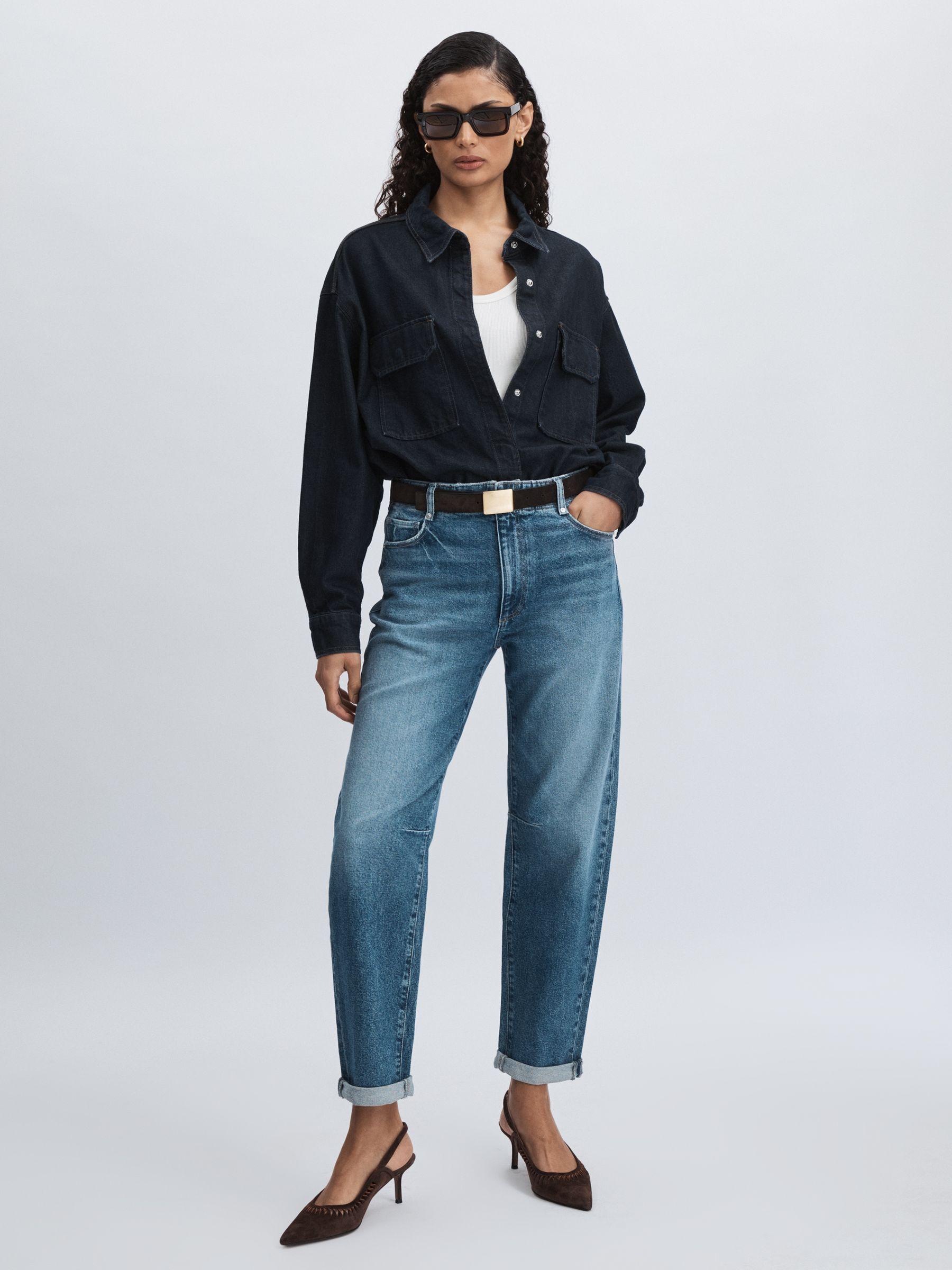 Good American Oversized Denim Shirt in Dark Indigo Product Image
