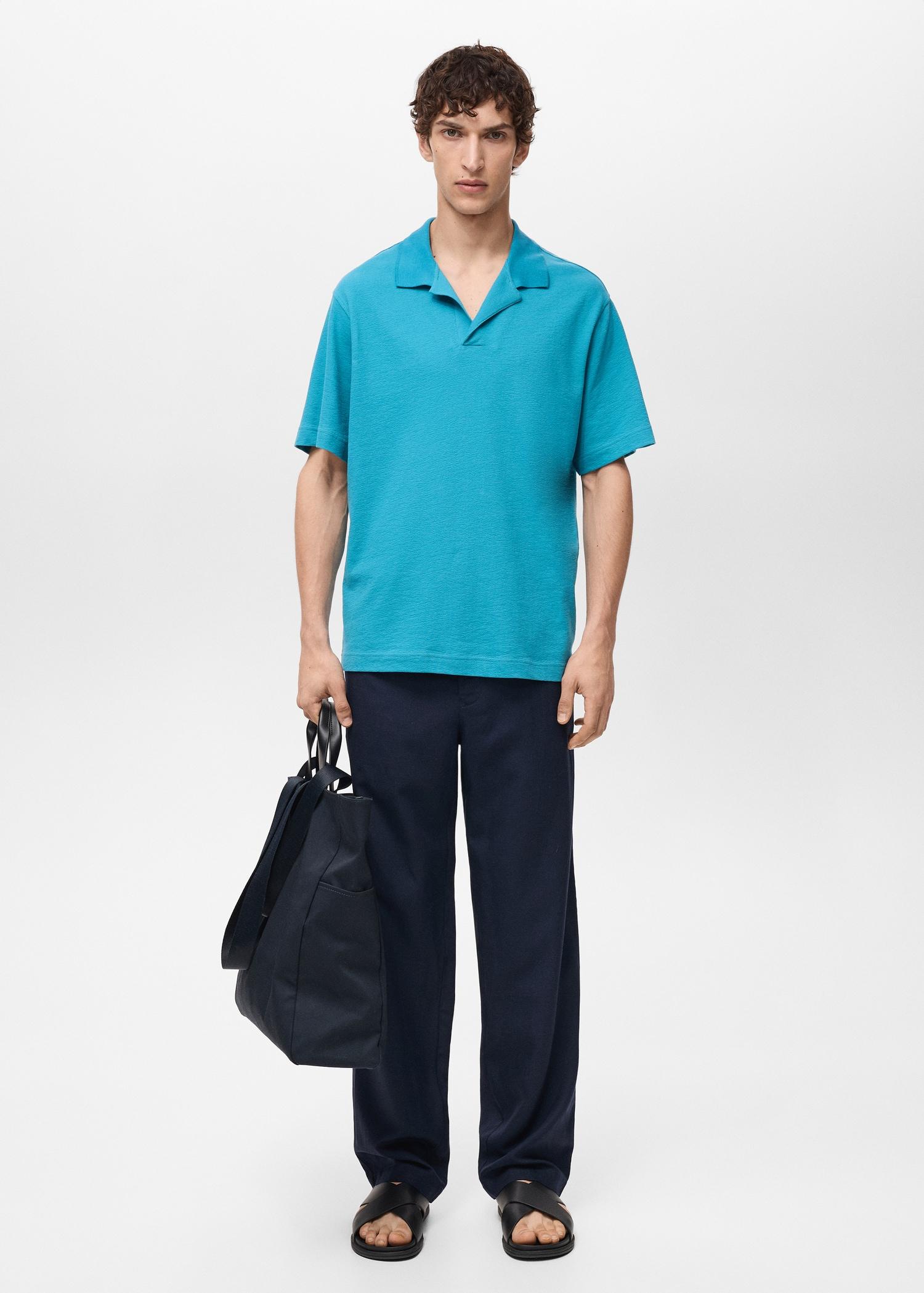 Textured cotton relaxed-fit polo shirt - Men | MANGO USA Product Image