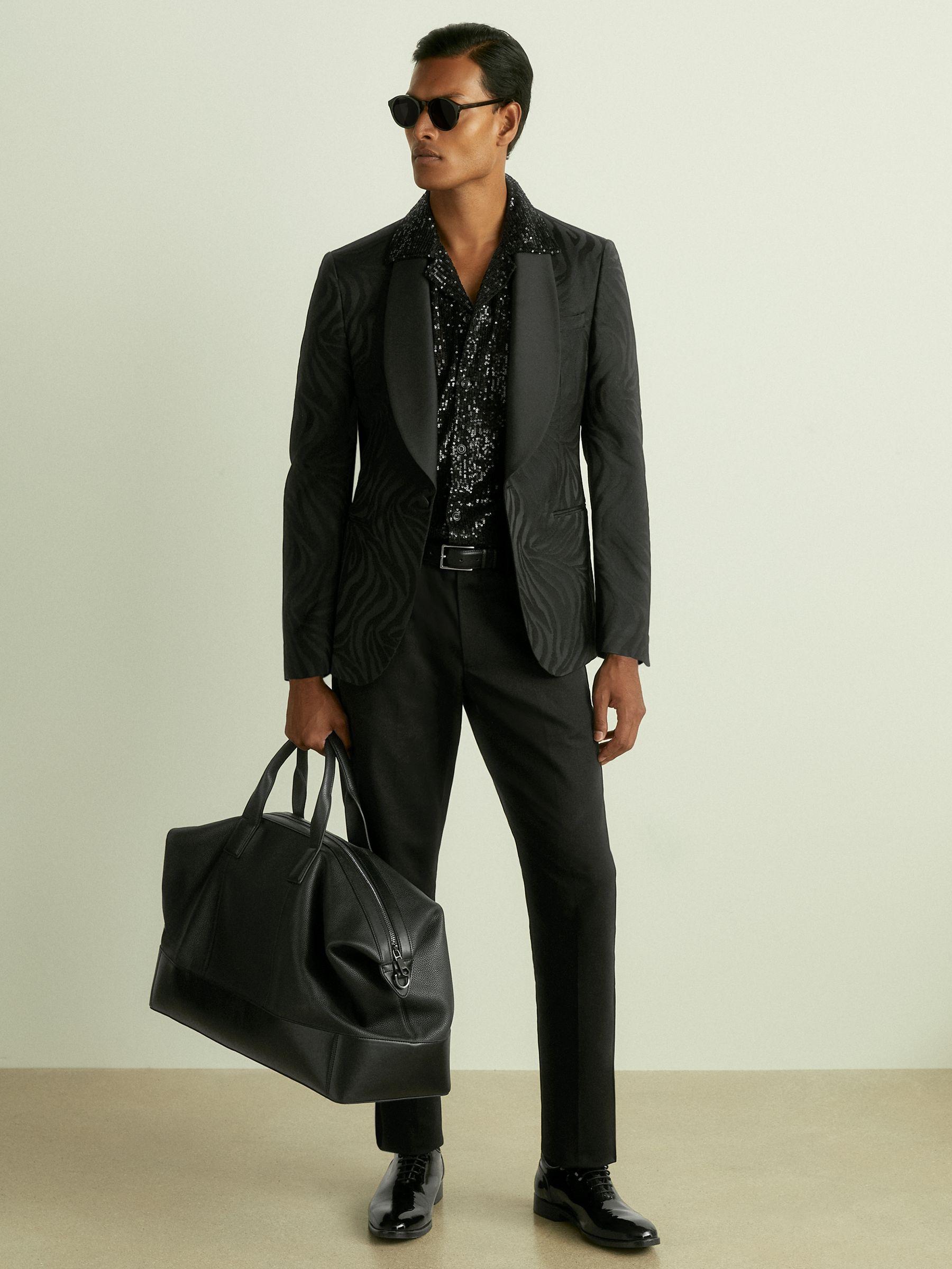 Sequinned Cuban-Collar Shirt in Black Product Image