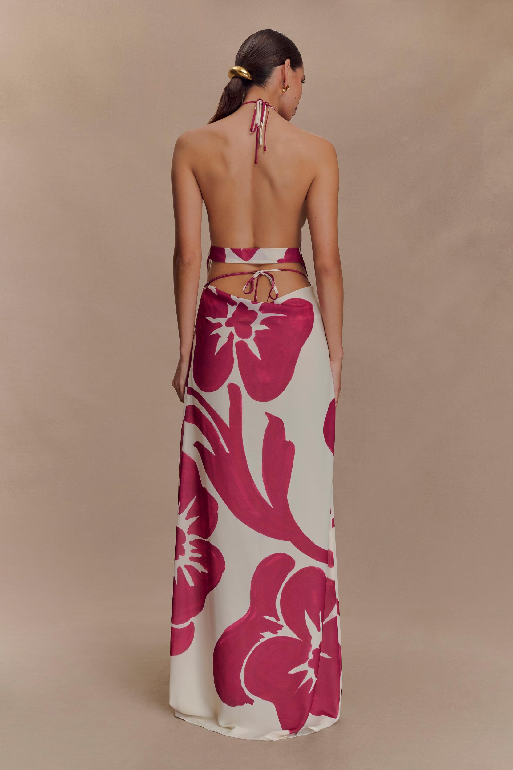 Katalina Chiffon Maxi Skirt - Red Deco Fleur Print Product Image