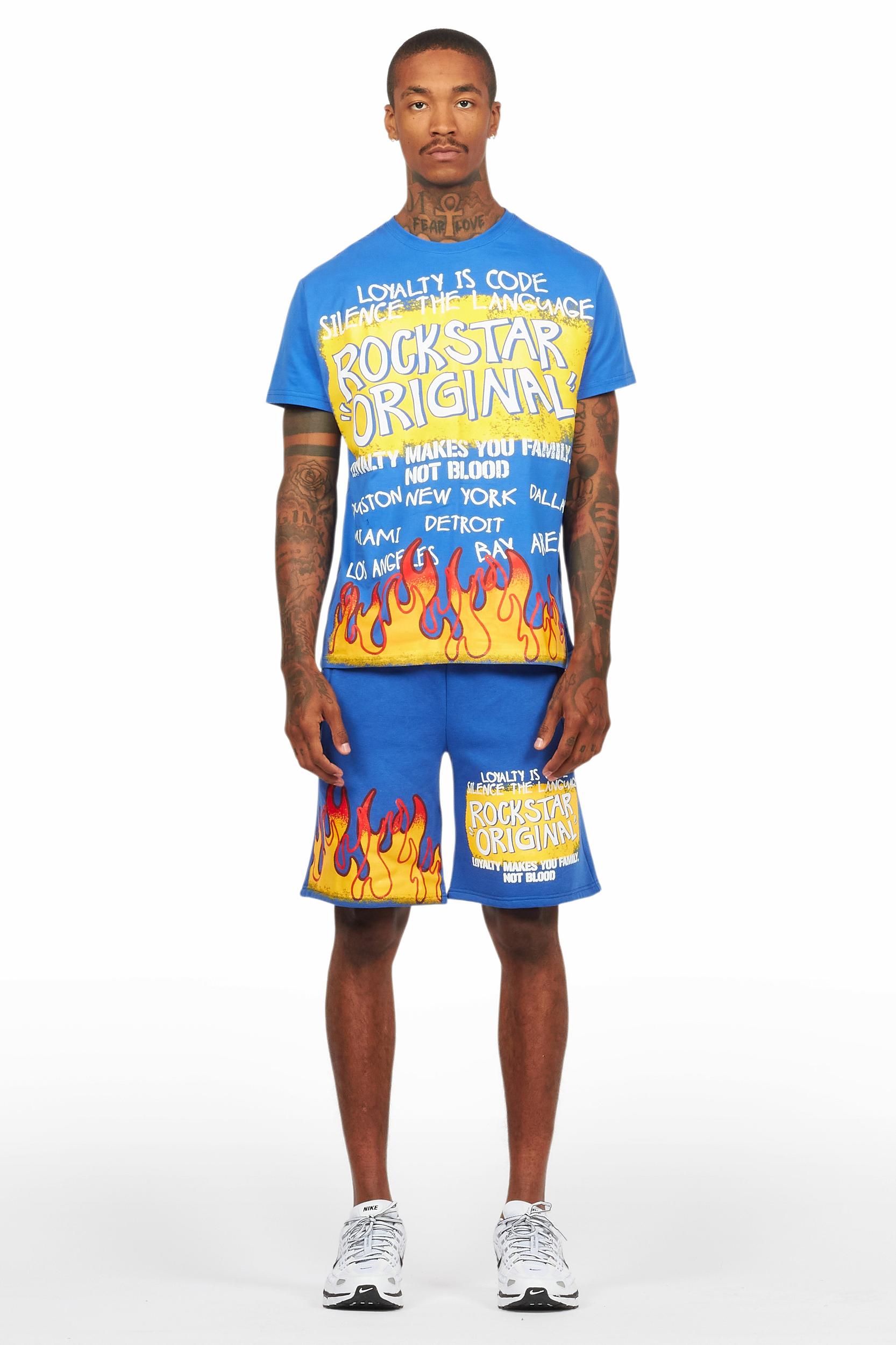 Beno Royal Blue Graphic T-Shirt Short Set Male Product Image