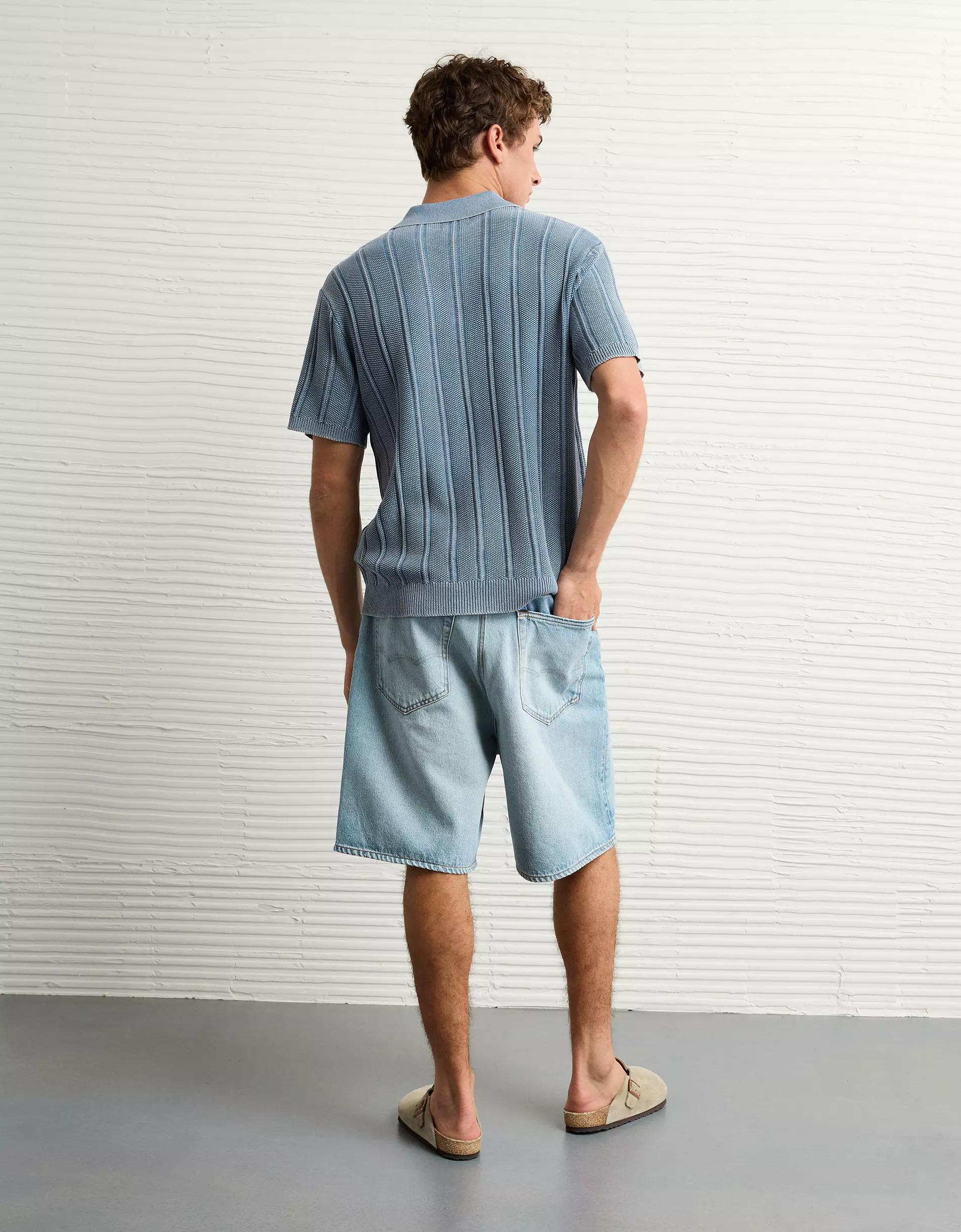 AE Weekend Washed Button-Up Sweater Polo Shirt Product Image