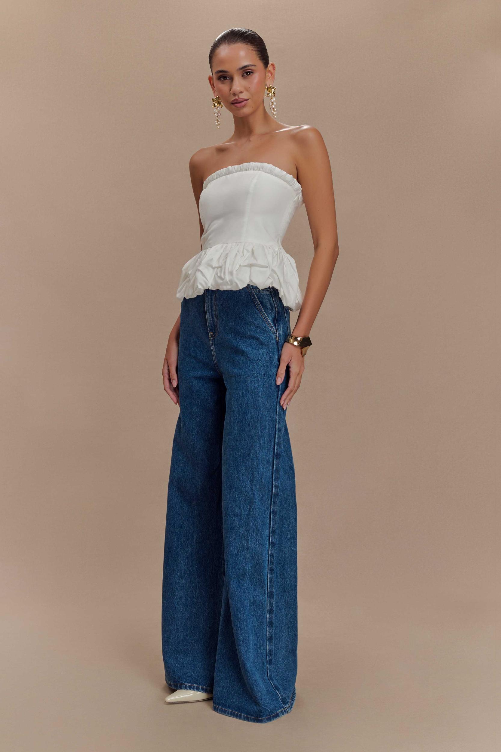 Cora Ruched Strapless Top - White Product Image