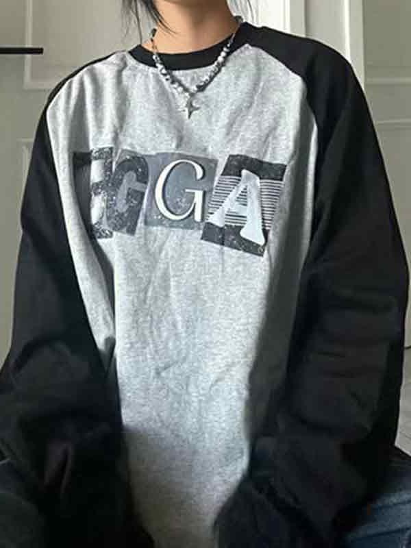 Letter Print Raglan Oversized Long Sleeve Tee Product Image