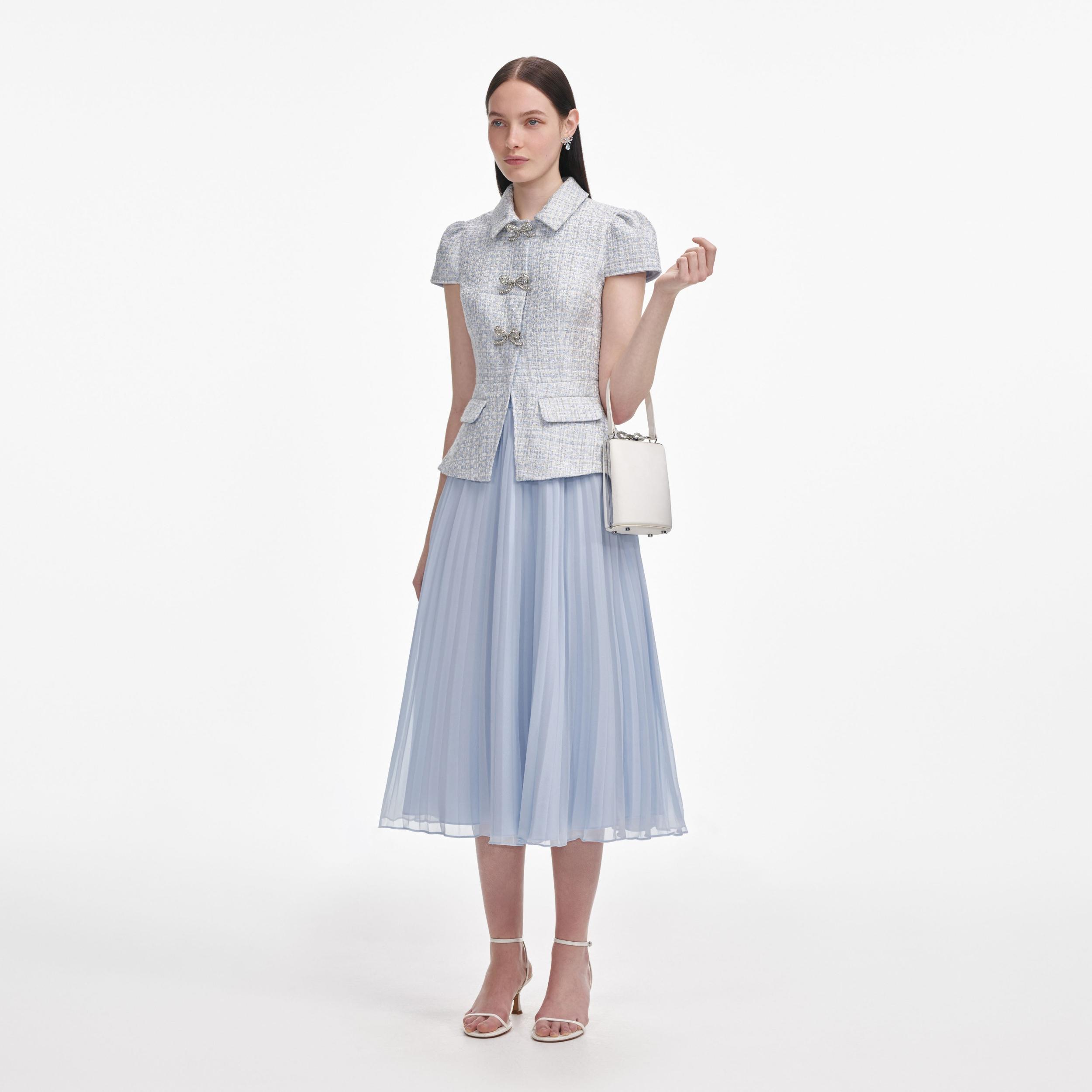 Blue Boucle Bow Midi Dress Product Image
