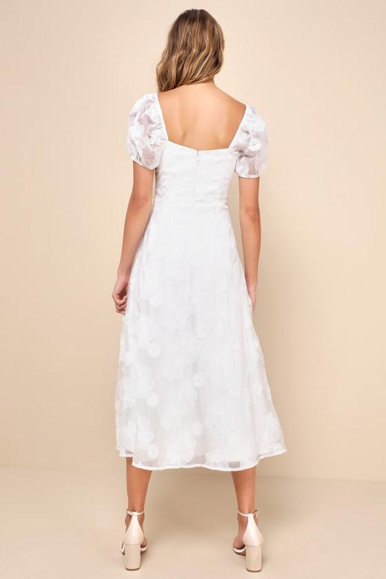 Sweetest Behavior White Embroidered Puff Sleeve Midi Dress Product Image