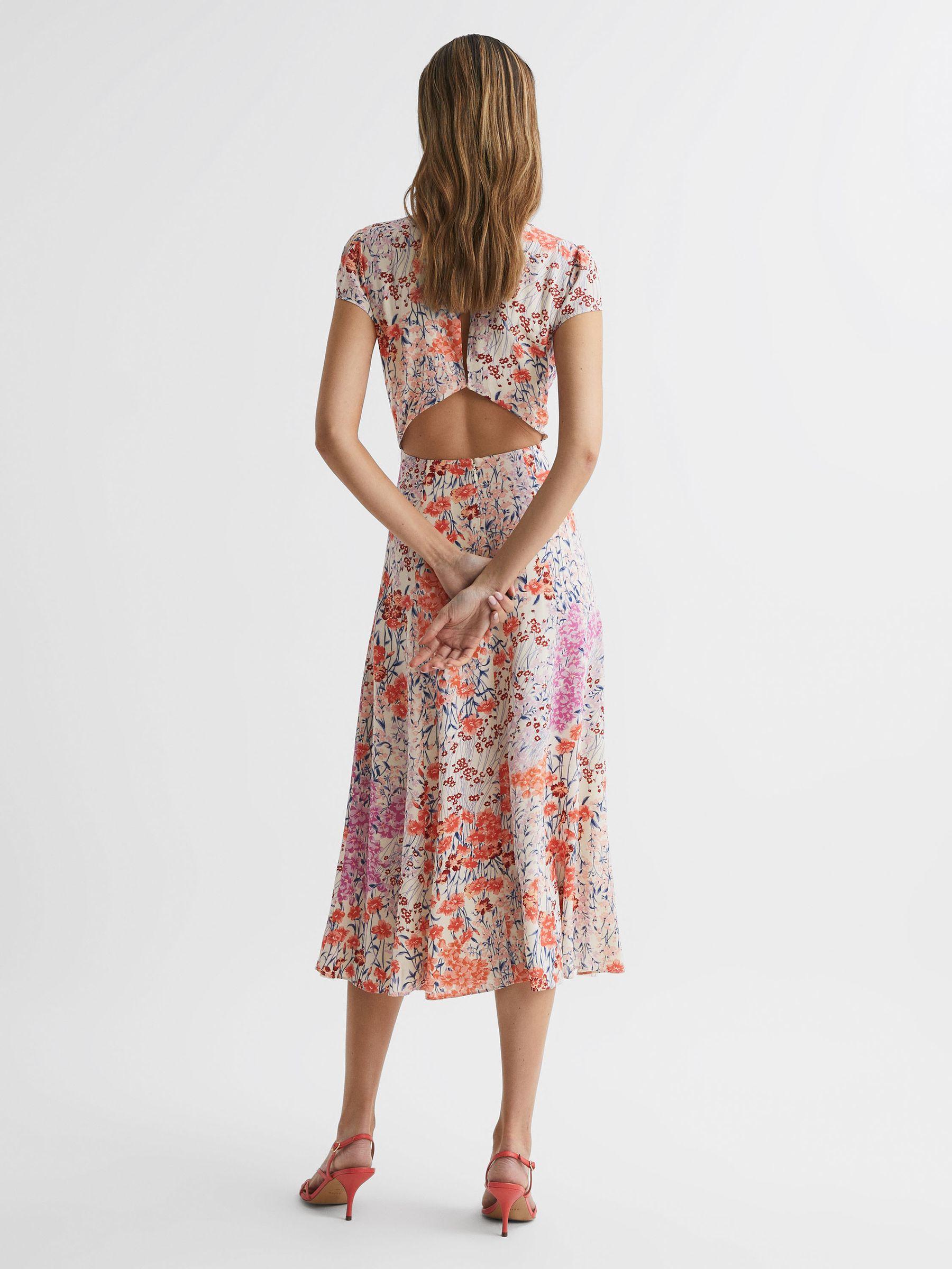 Floral Print Cap Sleeve Dress in Coral/White Product Image