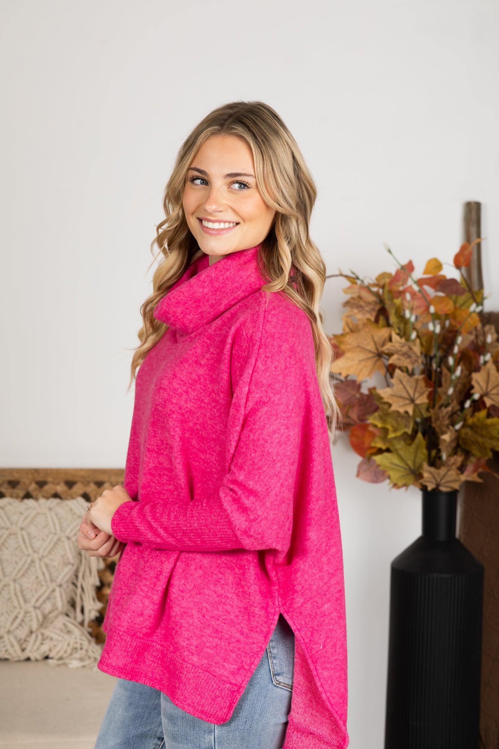 Cowl Neck High-Low Knit Tunic Top Product Image