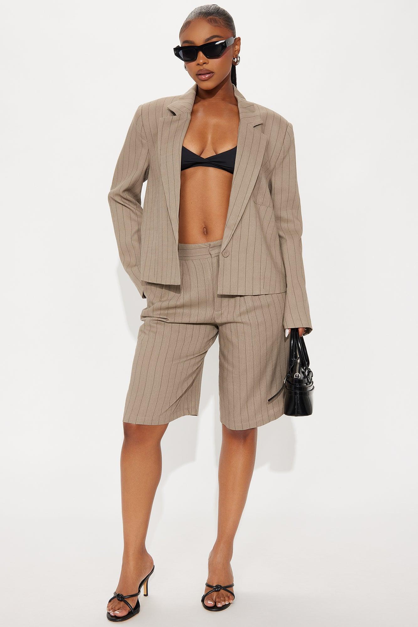 Penelope Pinstripe Linen Blazer - Mocha Female Product Image