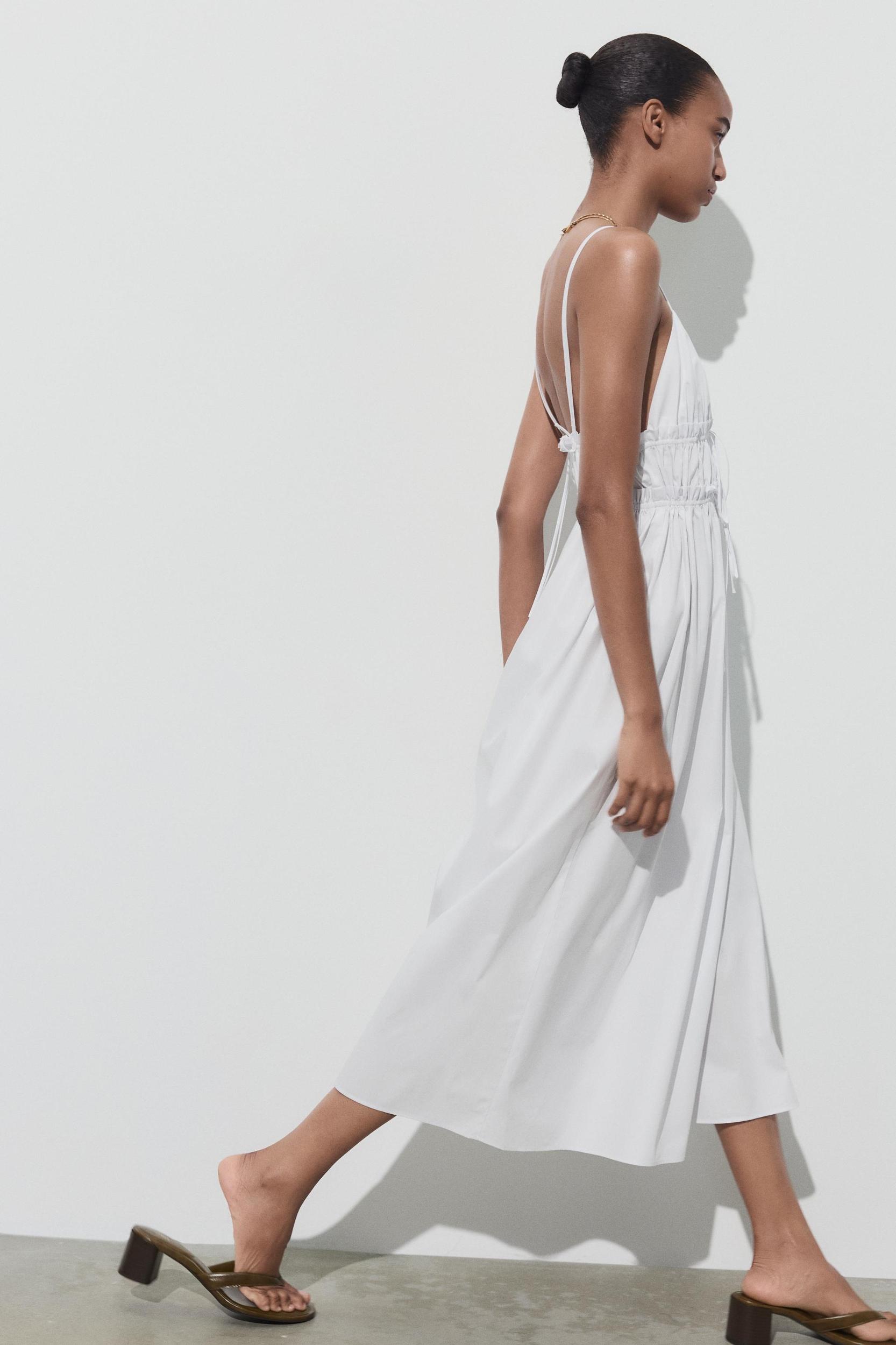 POPLIN MIDI DRESS WITH STRAPS Product Image