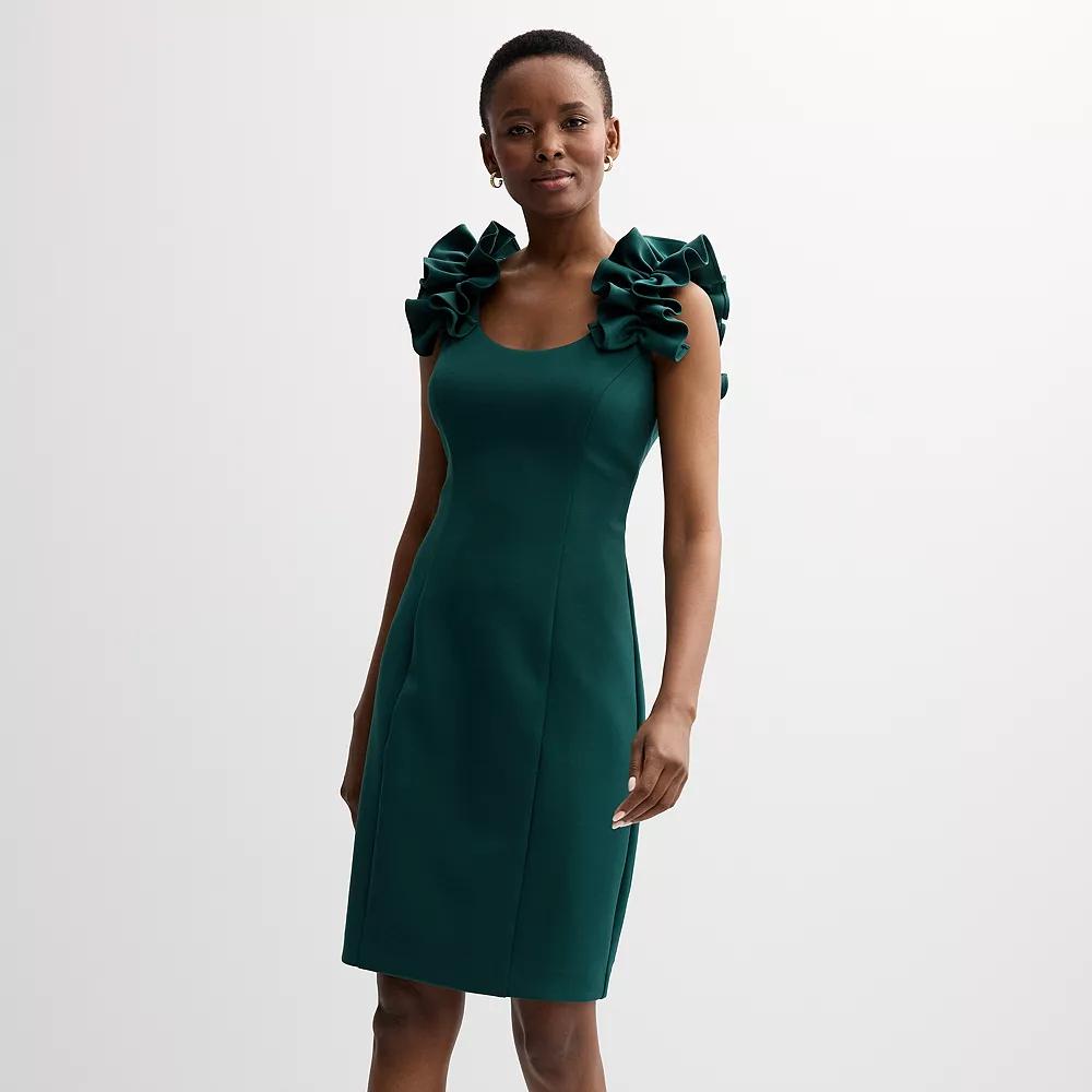 Women's Donna Ricco Sleeveless Ruffle Shoulder Midi Dress, Size: 6, Hunter Product Image