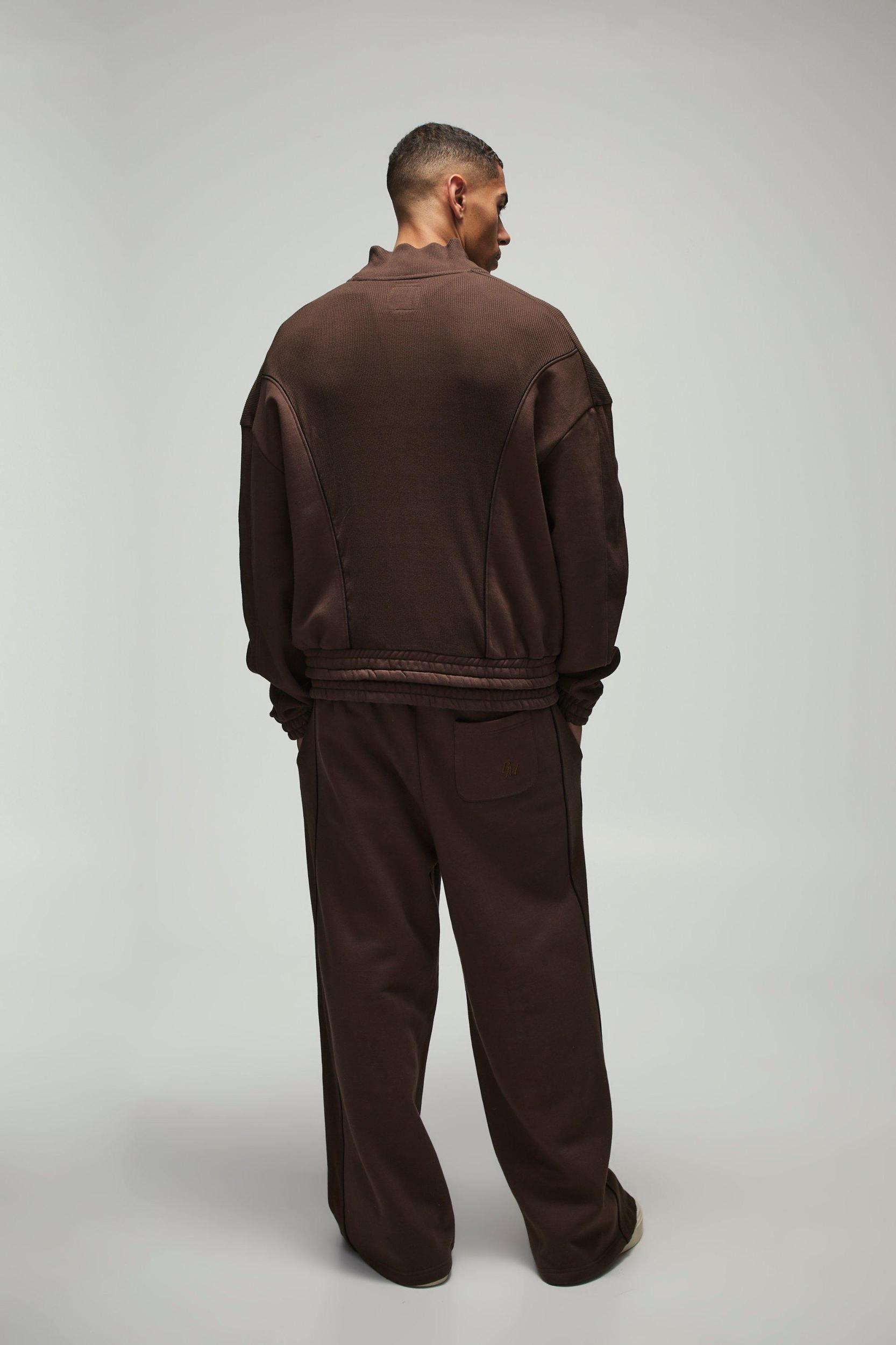 Oversized Heavy Rib Panelled 3D Embroidered Track Top | boohooMAN USA Product Image