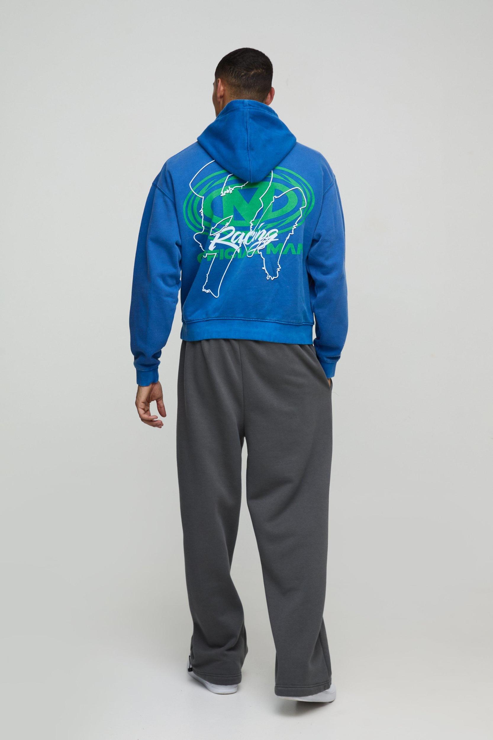 Oversized Boxy Man Racing Graphic Washed Hoodie | boohooMAN USA Product Image