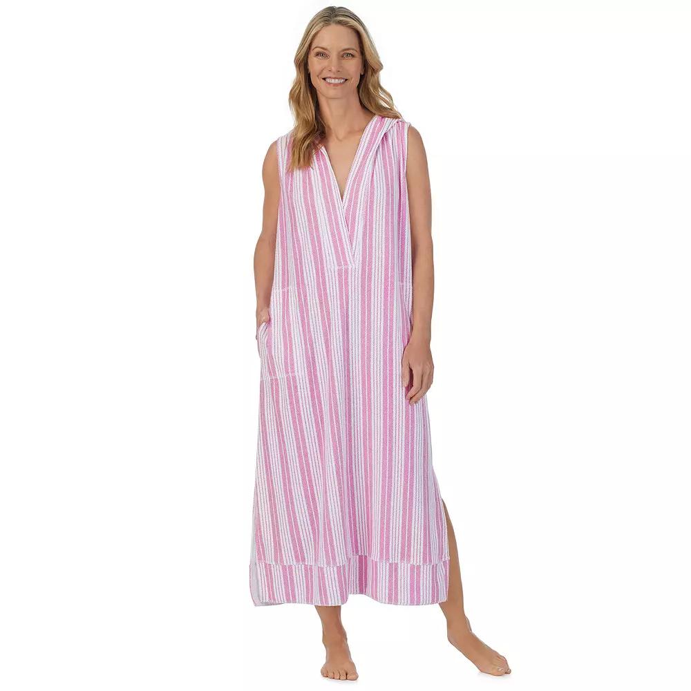 Women's Stan Herman Baby Terry Hooded Maxi Robe, Size: Large, Cloud Gray Stripe Product Image