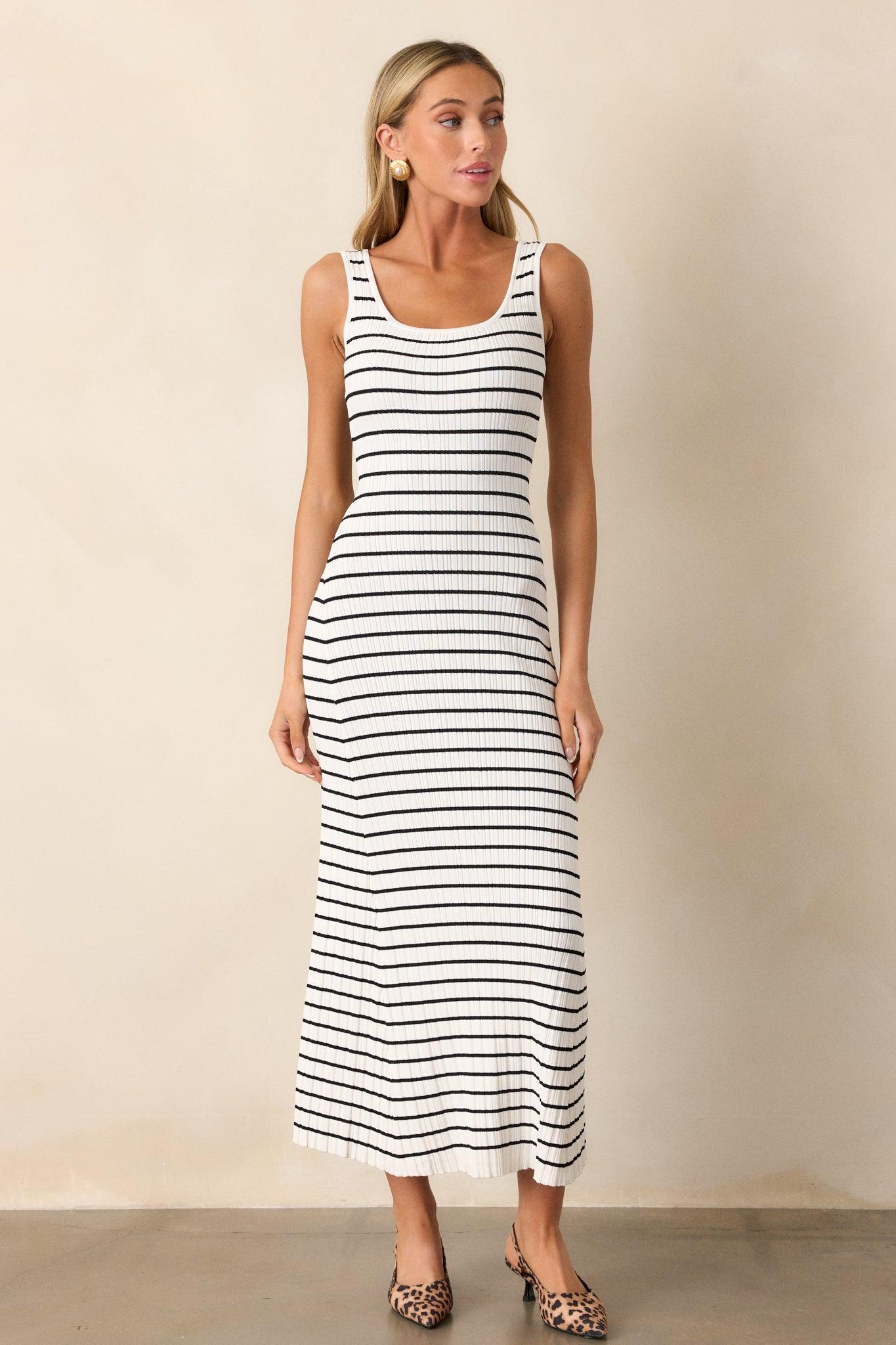 Classic Rhythm White Stripe Ribbed Maxi Dress Product Image