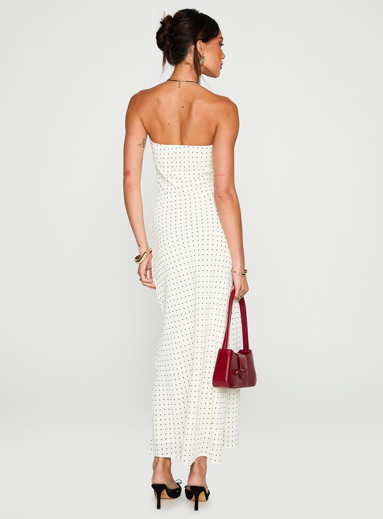 Just For Fun Strapless Maxi Dress White Polka Dot Product Image