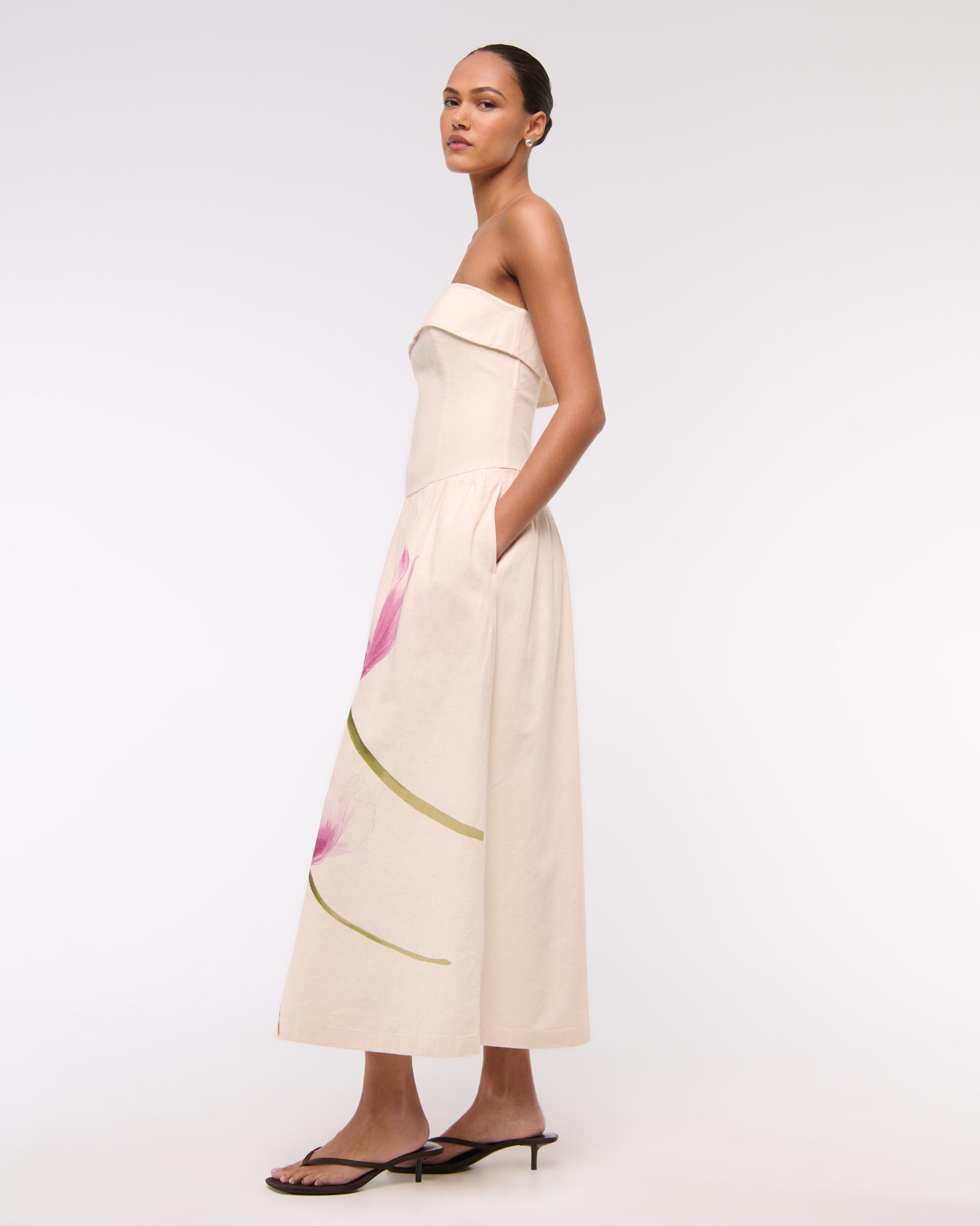 Strapless Drop-Waist Linen-Blend Maxi Dress Product Image