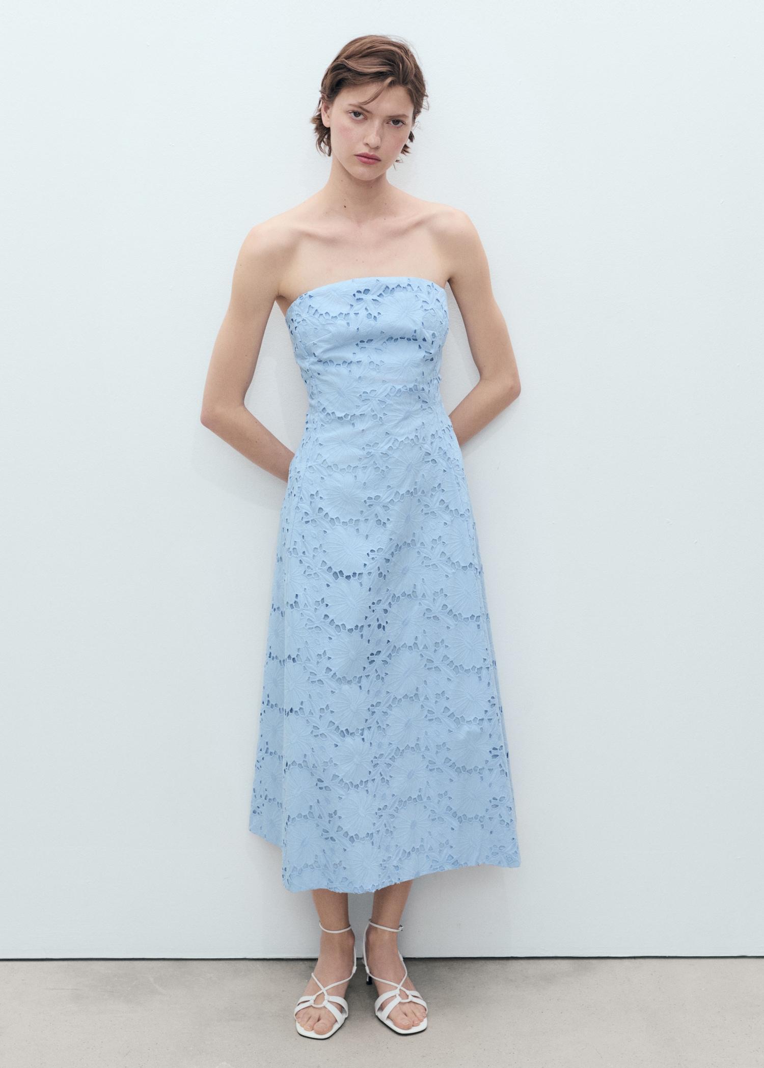 English embroidered strapless dress - Women | MANGO USA Product Image