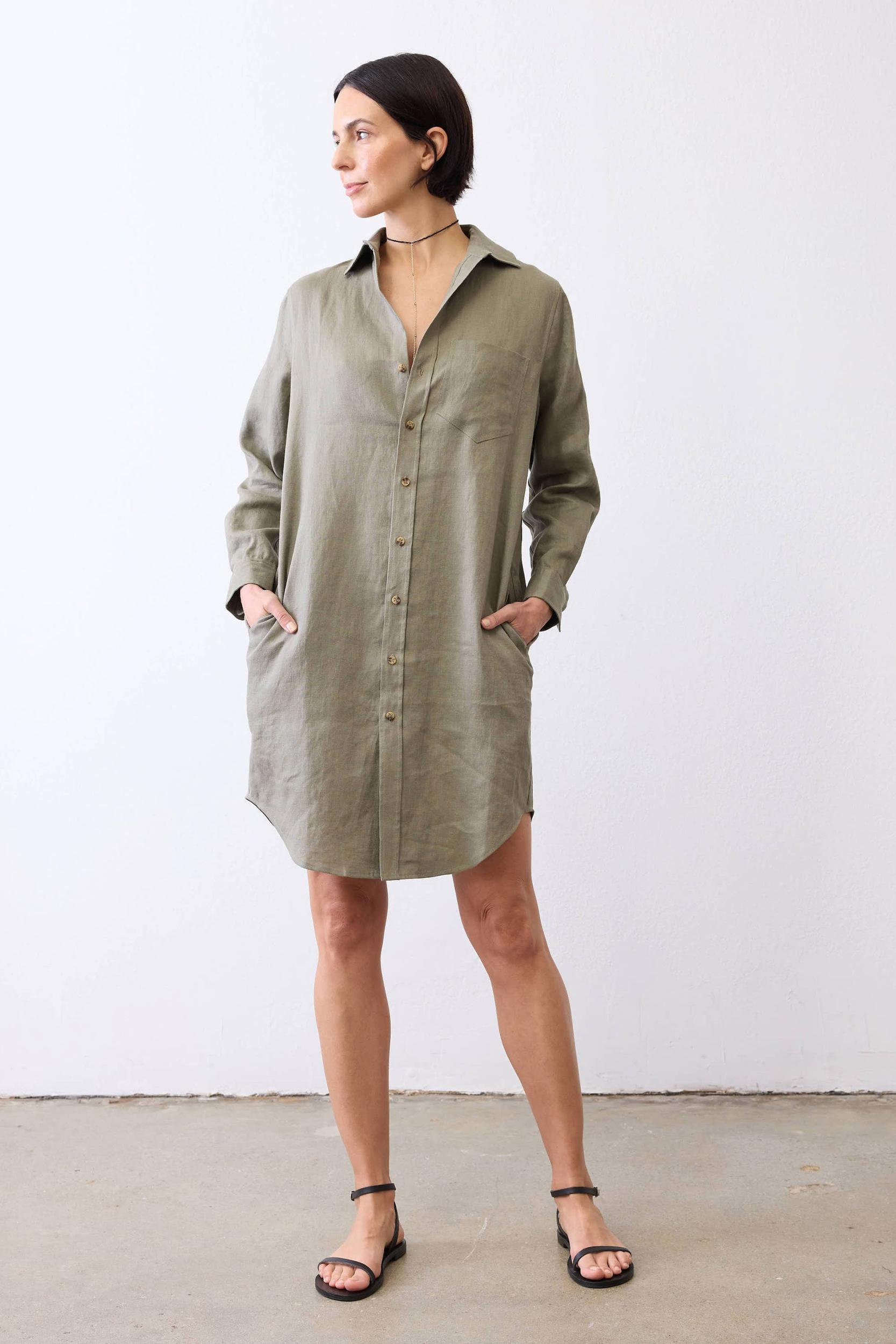 Linen Button Down Shirt Dress Product Image