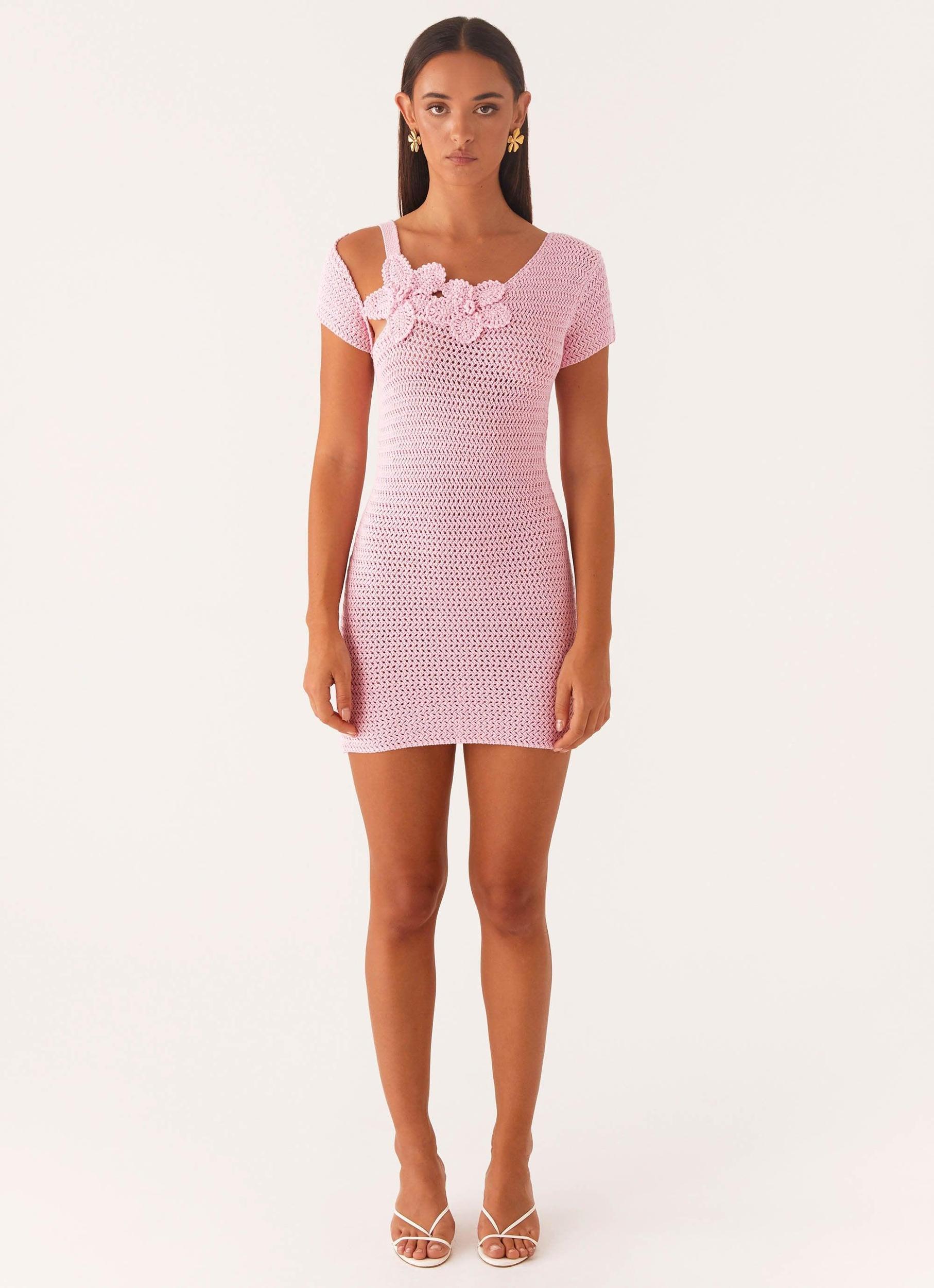 Camryn Crochet Mini Dress - Pink Product Image