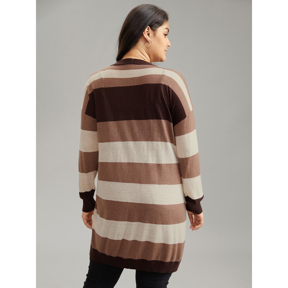 Plus Size Supersoft Essentials Colorblock Contrast Pocket Cardigan DarkBrown Women Casual Loose Long Sleeve Dailywear Cardigans BloomChic 26/4X Product Image