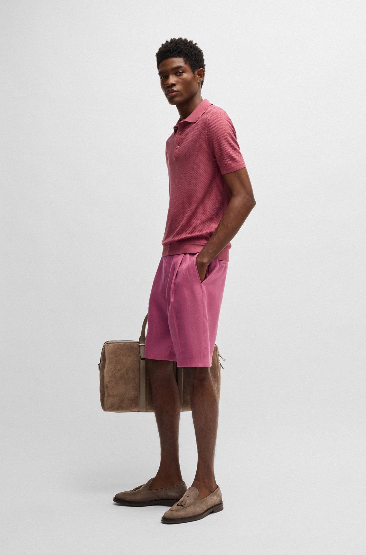 BOSS - Tapered-fit shorts in wrinkle-resistant linen - Pink Product Image