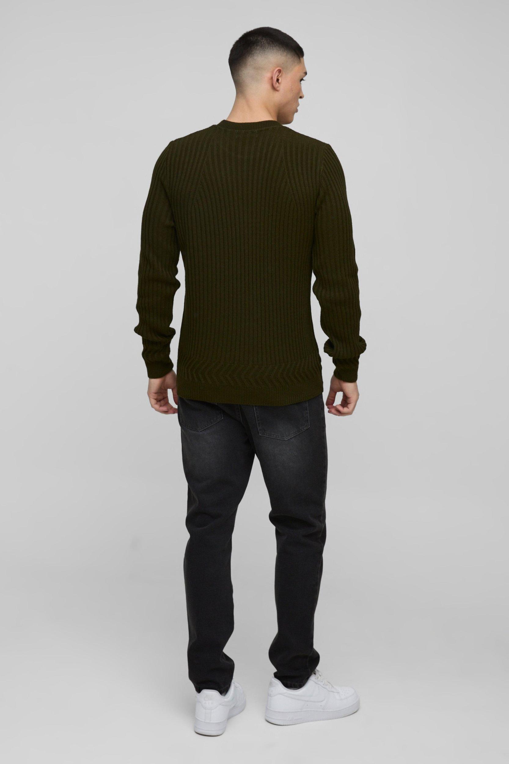 Regular Fit Plaited Hem Knitted Sweater | boohooMAN USA Product Image