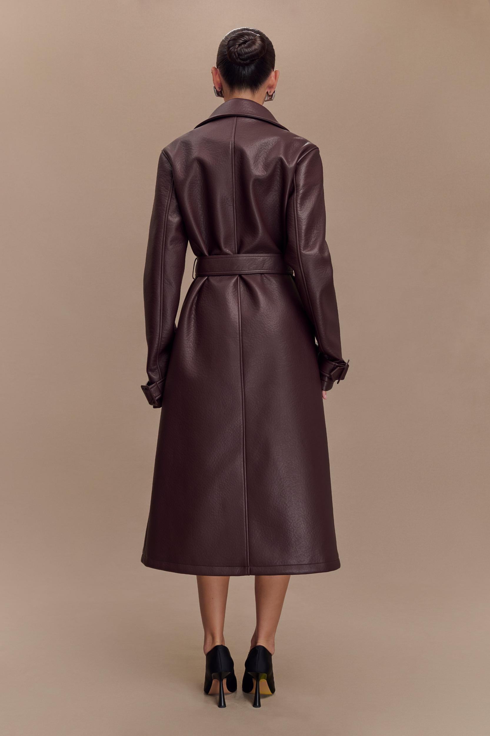 Tarah Faux Leather Trench Coat - Cacao Brown Product Image