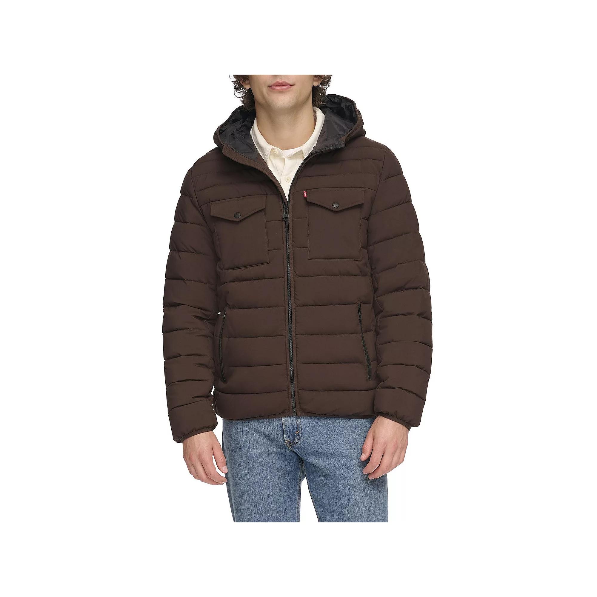 Men's Levi's® Stretch Two Pocket Quilted Hooded Jacket, Size: Small, Dark Brown Product Image