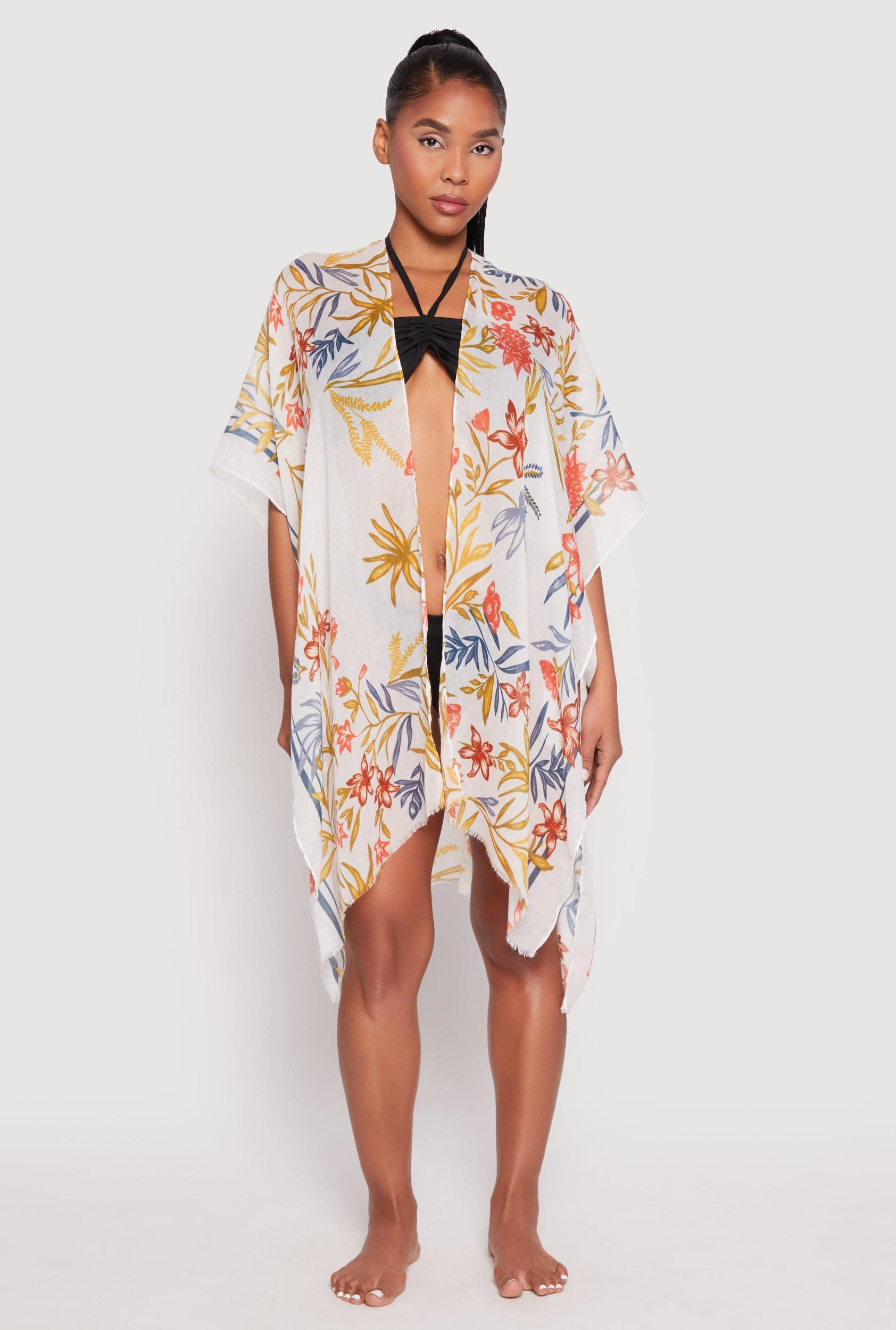 Floral Print Side Slit Cover Up Kimono Female Product Image