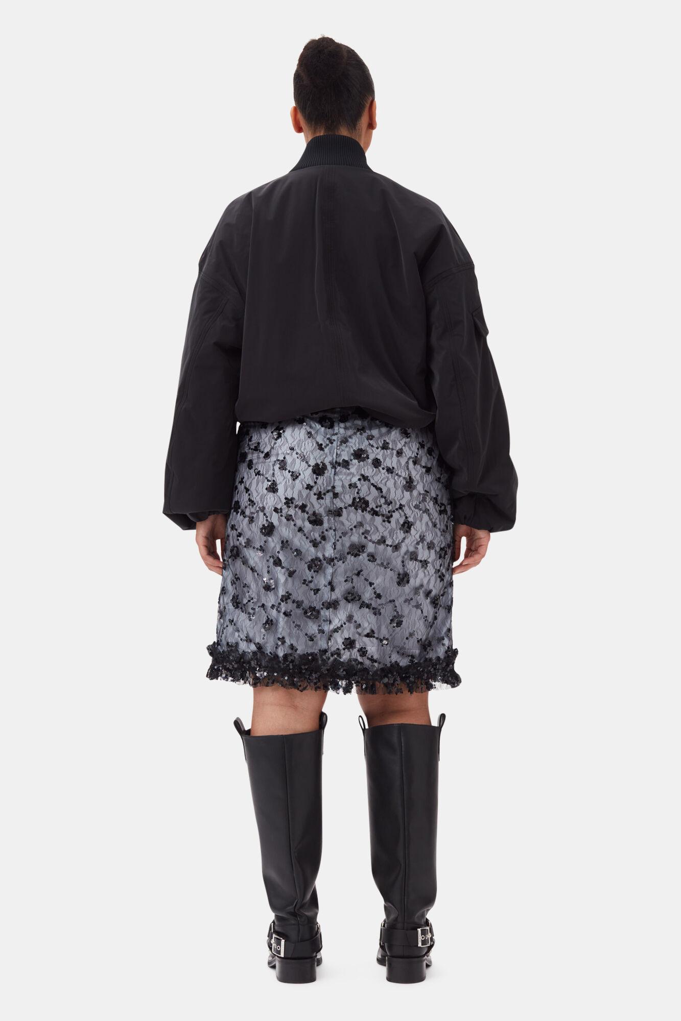 Black Twill Oversized Short Bomber Jacket Product Image