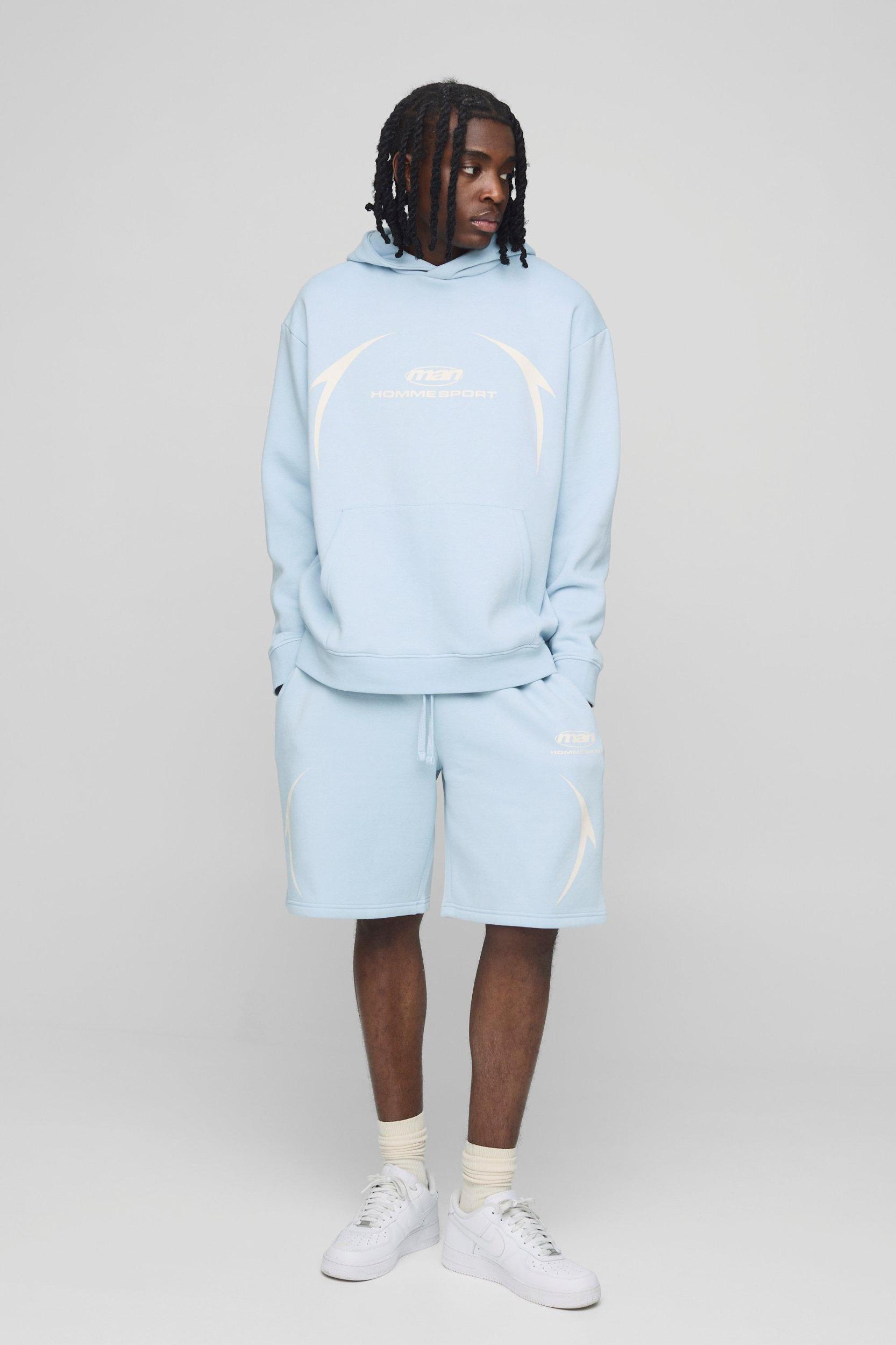 Oversized Man Hooded Short Tracksuit | boohooMAN USA Product Image