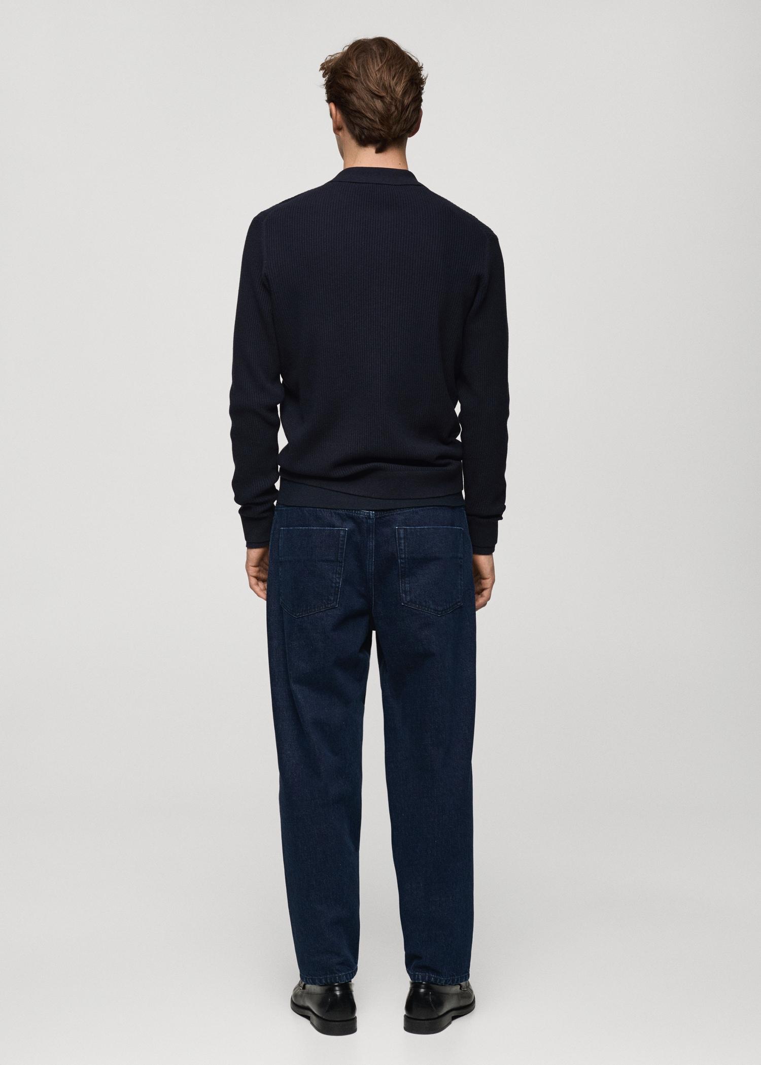 Cotton-blend ribbed polo sweater - Men | MANGO USA Product Image