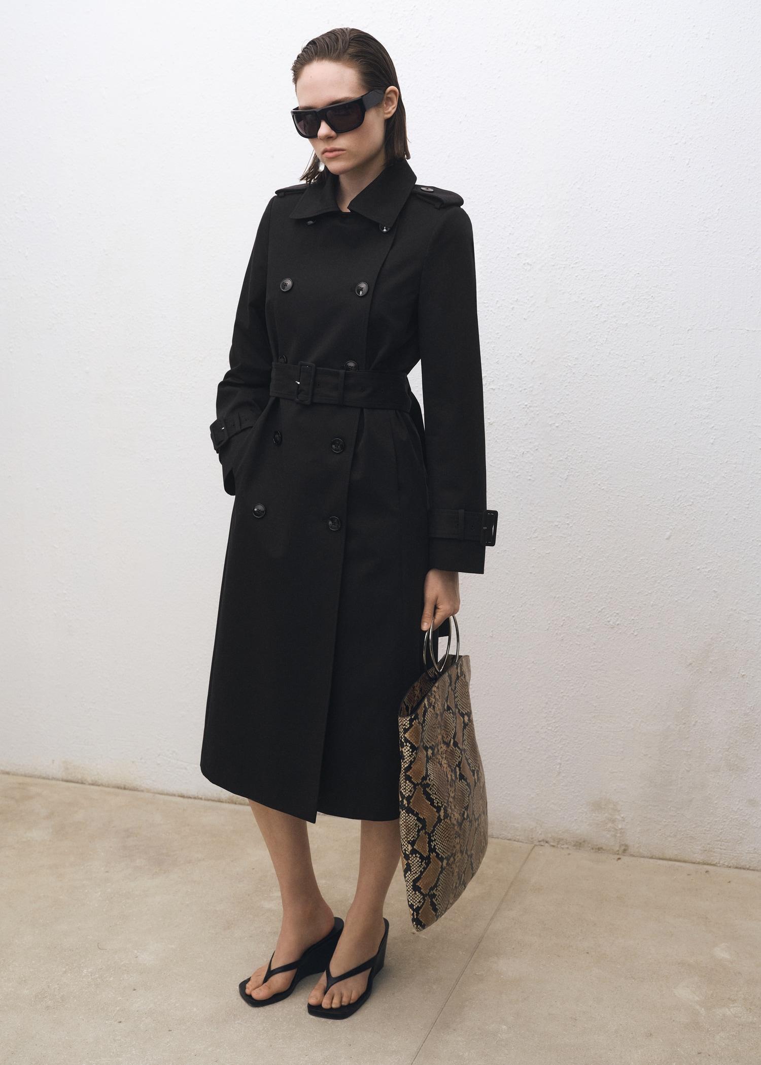 Double-breasted cotton trench coat - Women | MANGO USA Product Image