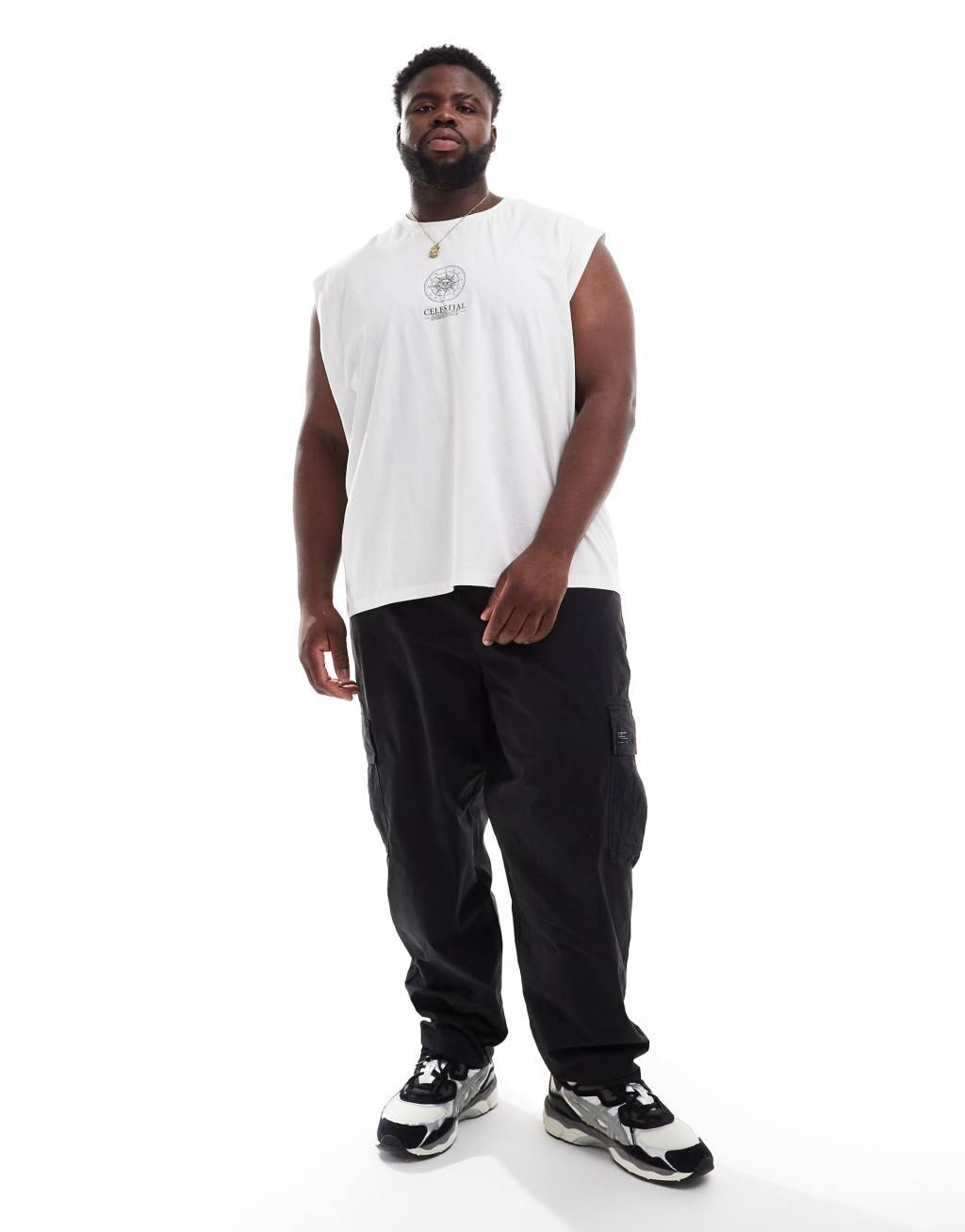 ASOS DESIGN oversized tapered cargo pants with patch in black | ASOS Product Image