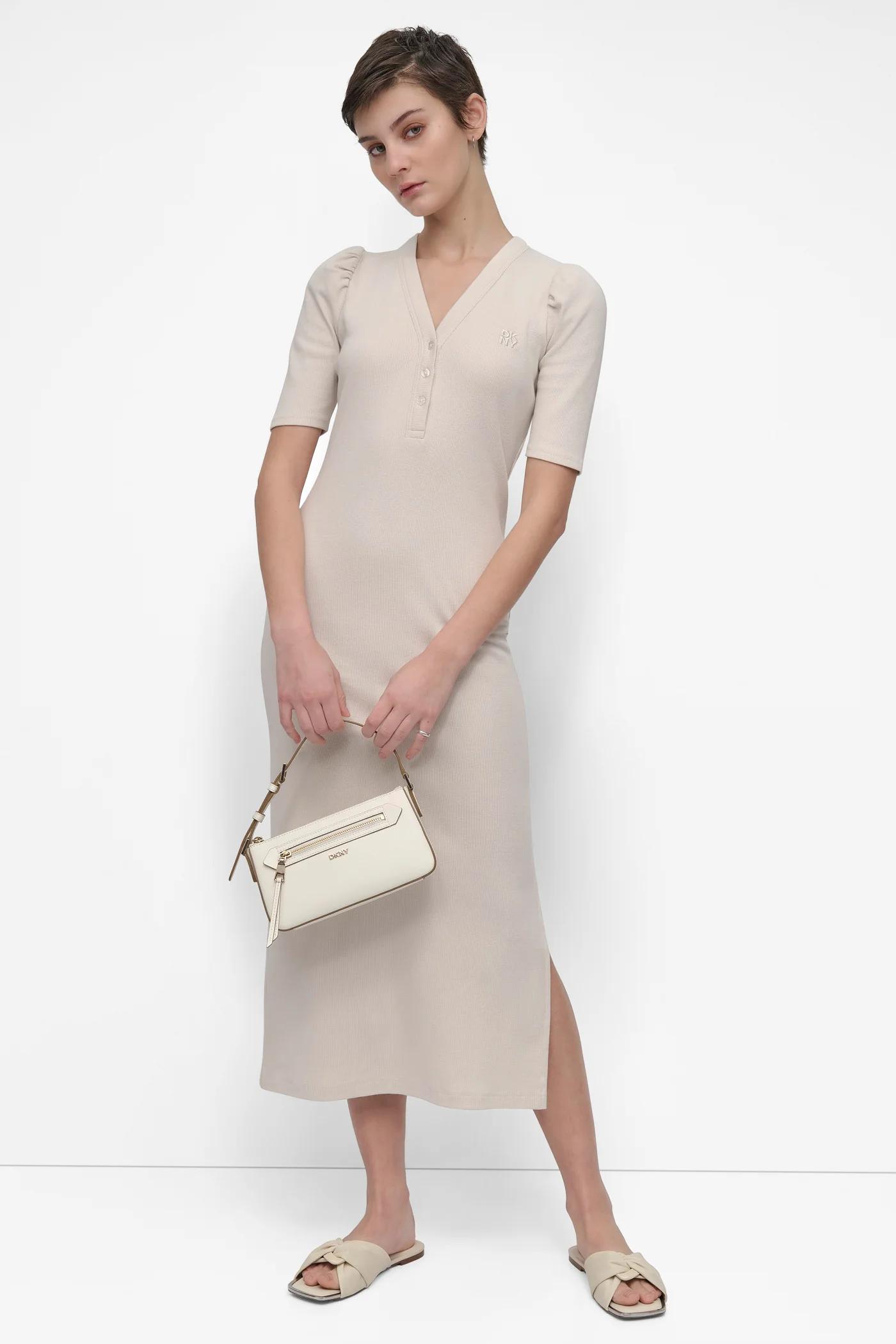 VNECK HENLEY LONG SLEEVE DRESS Product Image