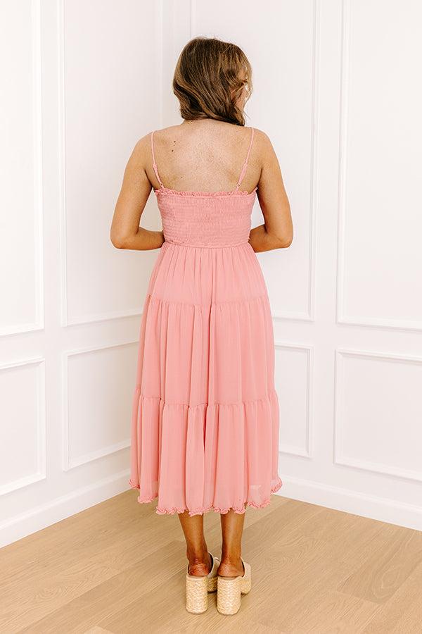 Sweet And Gentle Chiffon Midi Dress in Coral Product Image