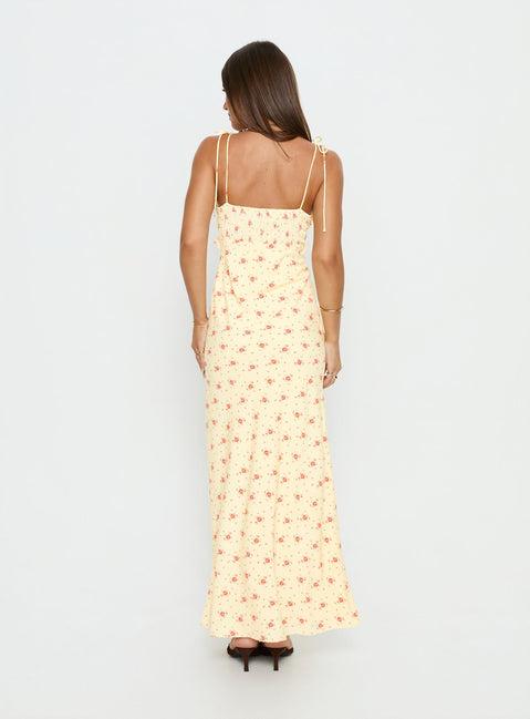 Morcar Frill V Neck Maxi Dress Yellow Floral Product Image