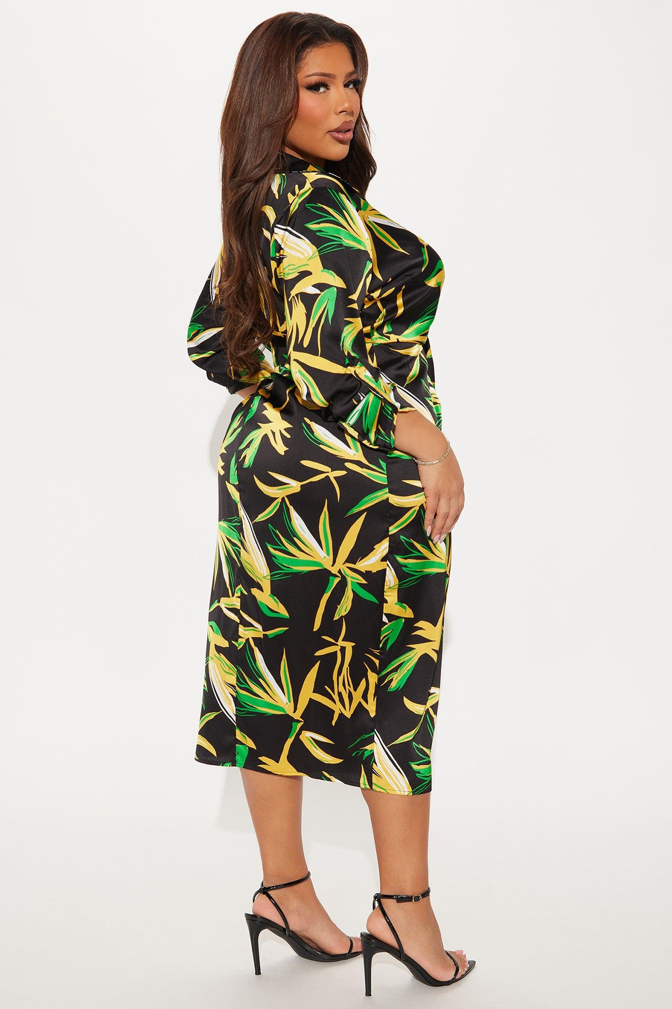 The Tropics Satin Shirt Midi Dress - Black/combo Product Image